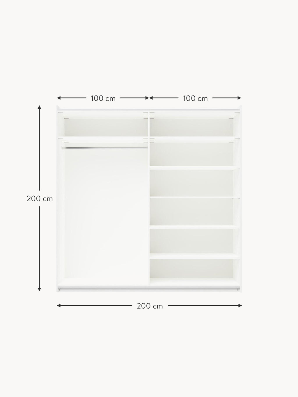Charlotte Modular Sliding Door Wardrobe, 200 cm Wide, in various sizes