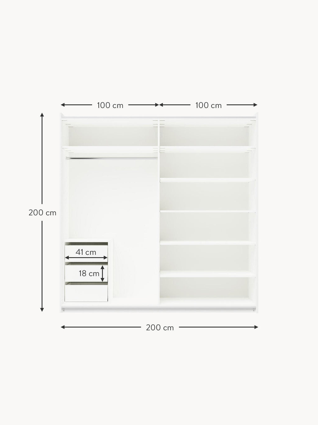 Charlotte Modular Sliding Door Wardrobe, 200 cm Wide, in various sizes