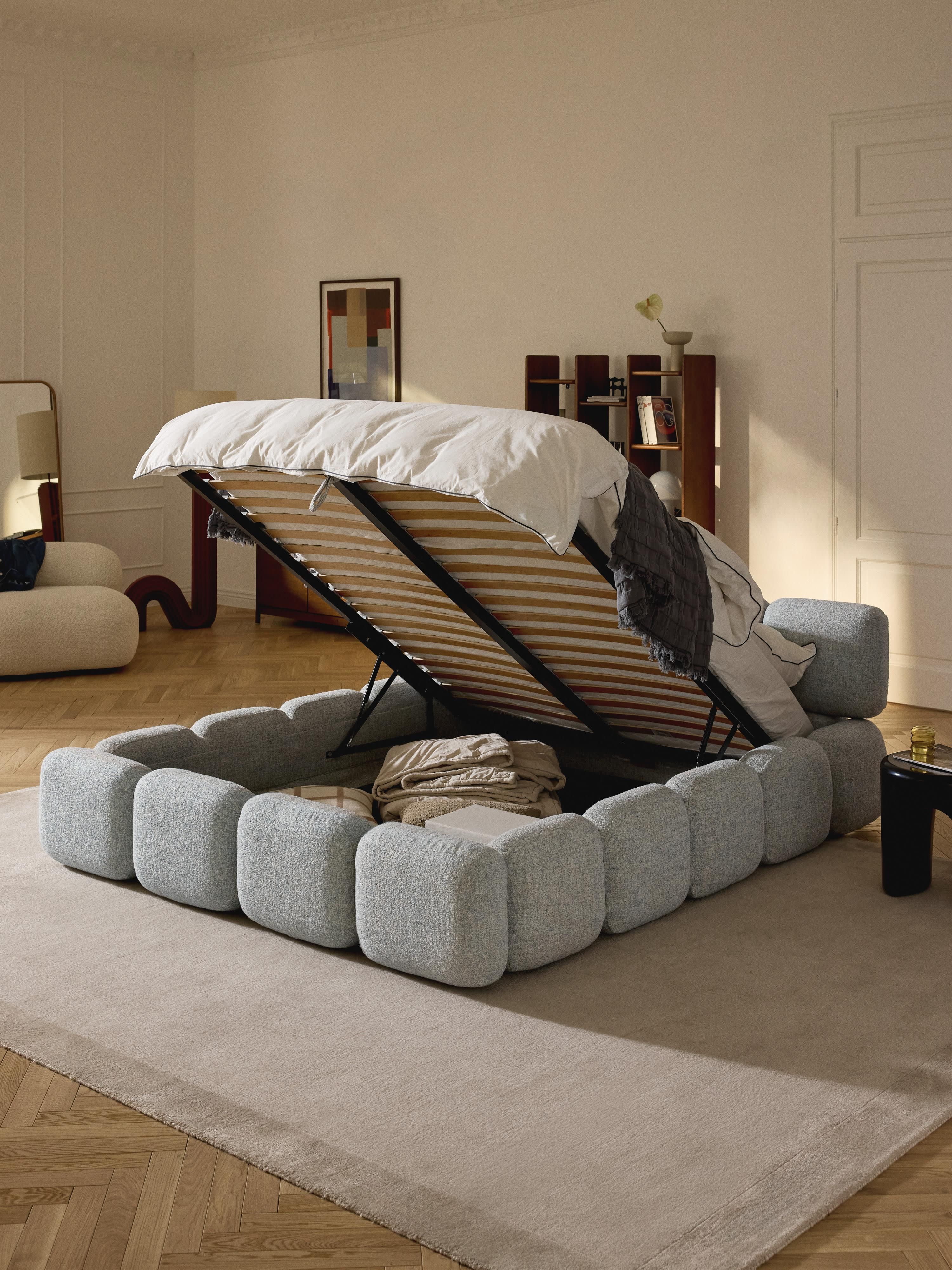 Tayla Upholstered Bouclé Bed with Storage Space