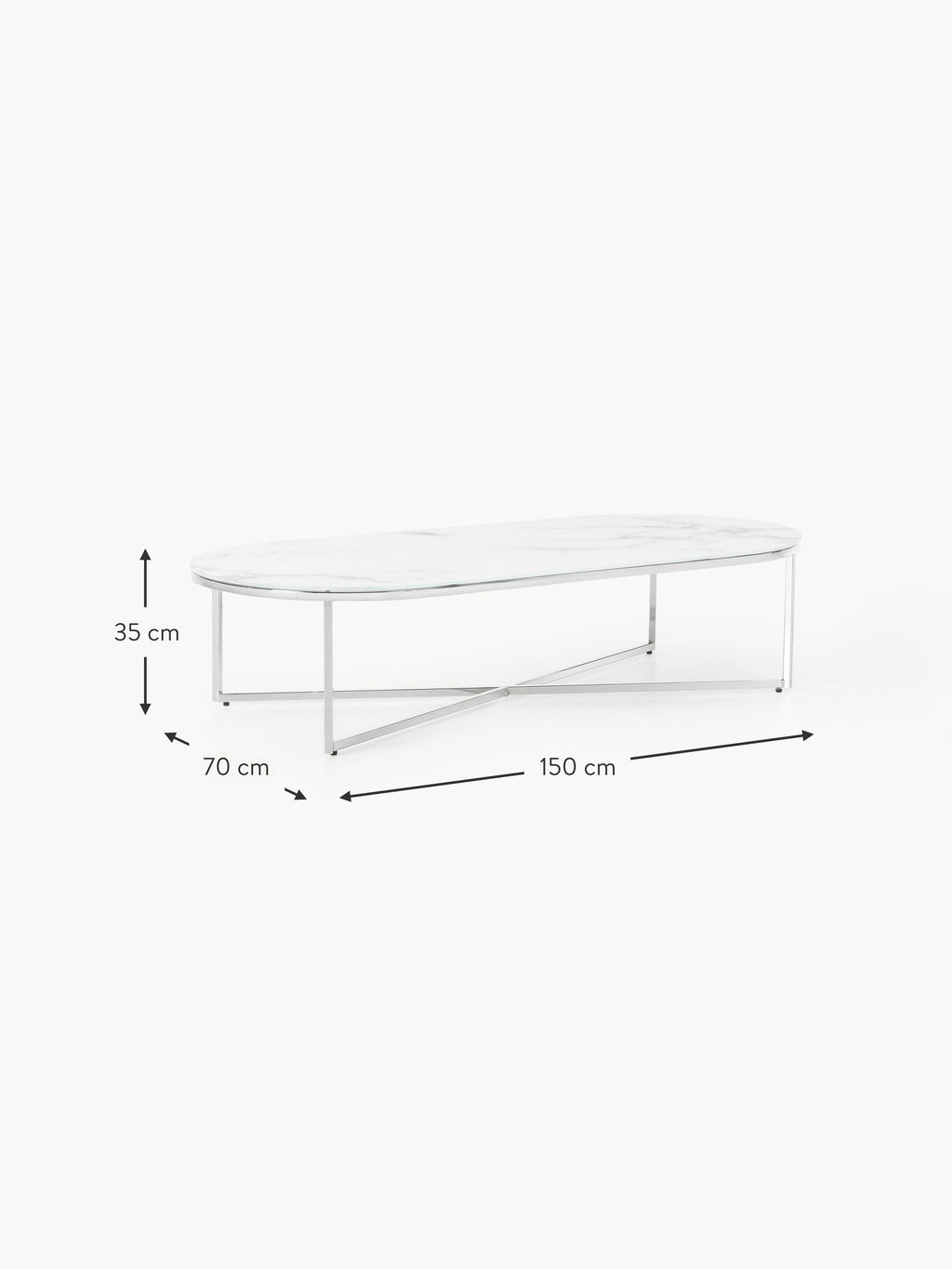 Antigua Oval Coffee Table with Marble Effect Glass Top