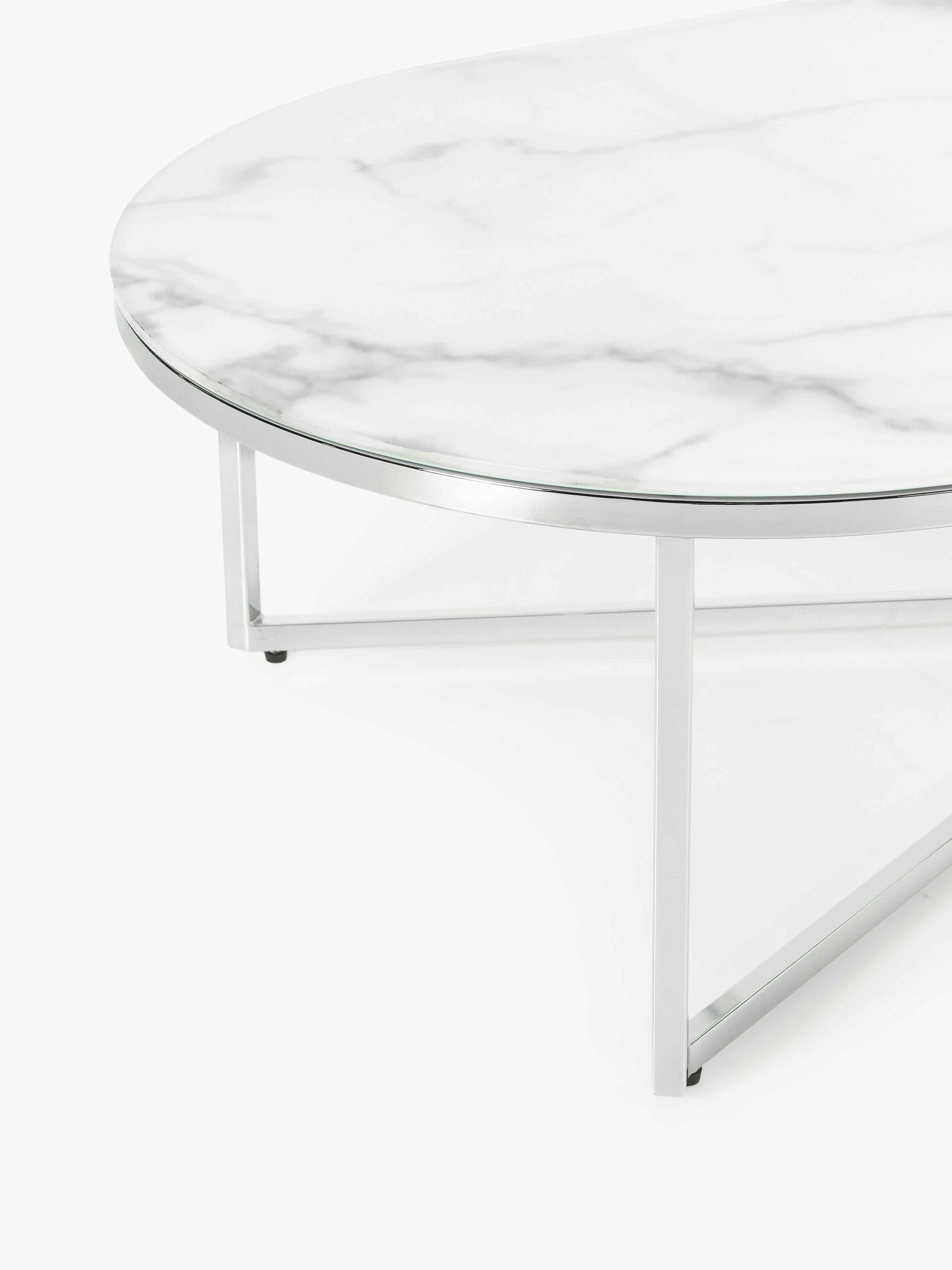 Antigua Oval Coffee Table with Marble Effect Glass Top
