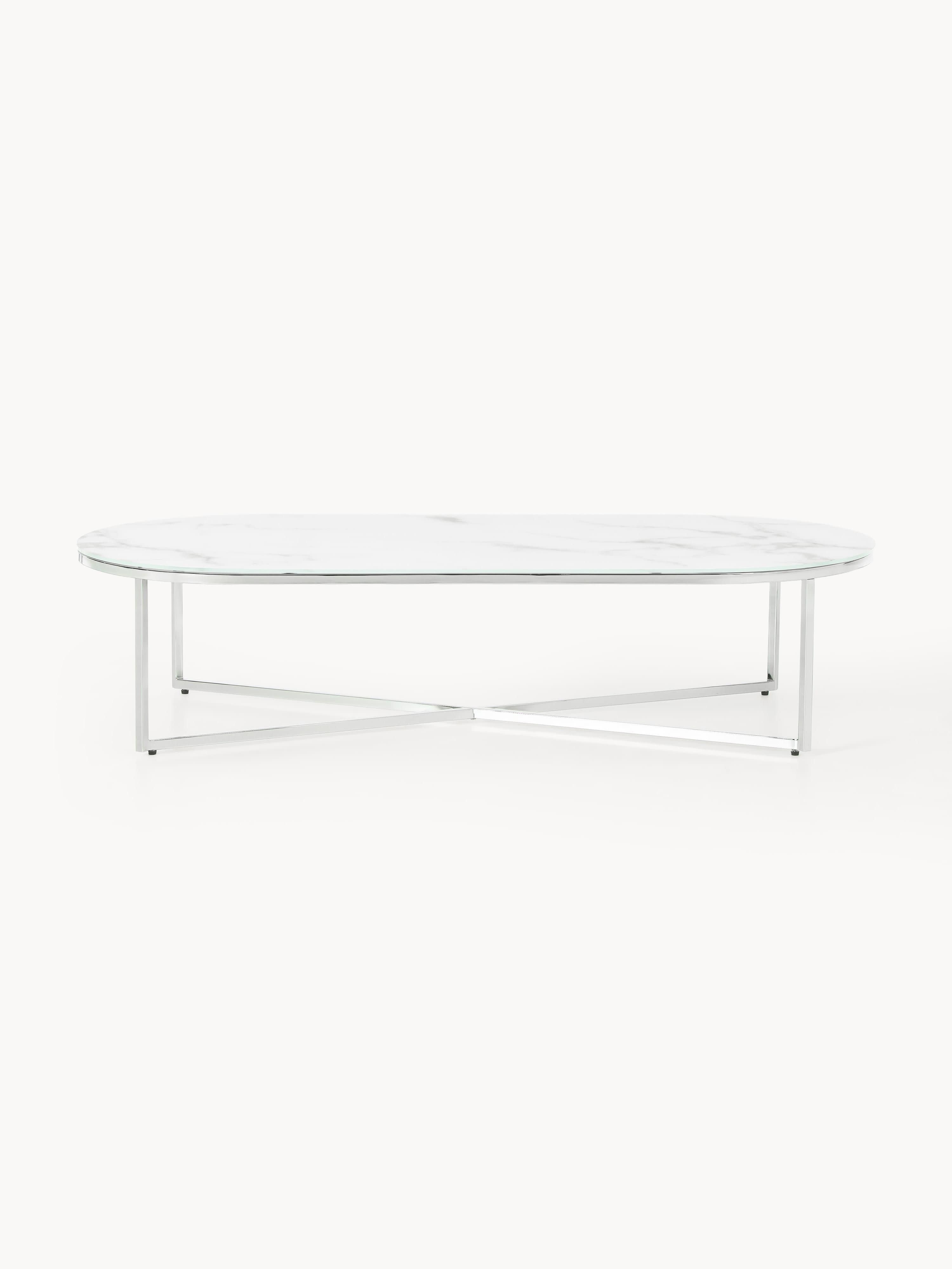 Antigua Oval Coffee Table with Marble Effect Glass Top