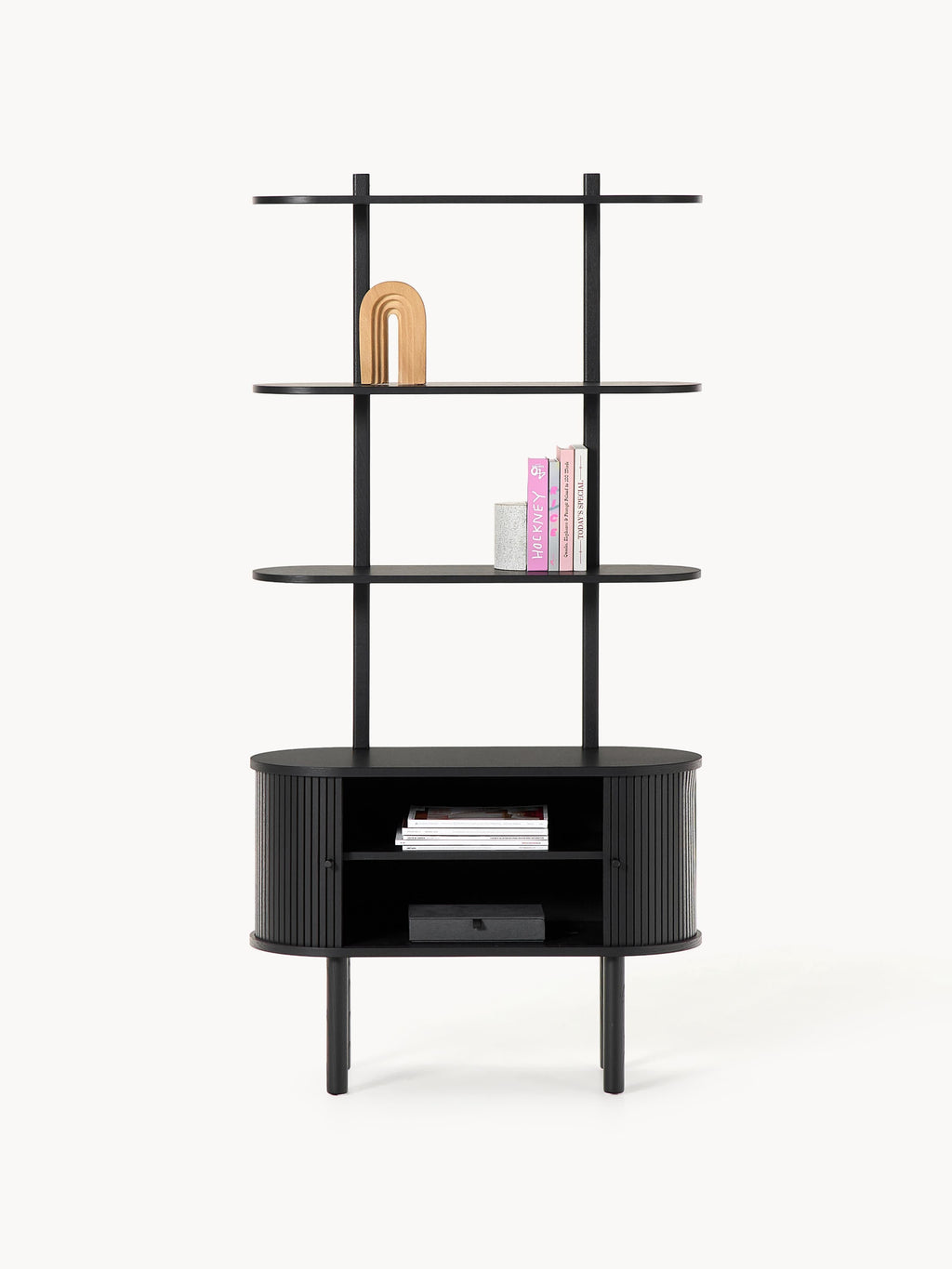 Calary Narrow Shelving Unit with Fluted Front
