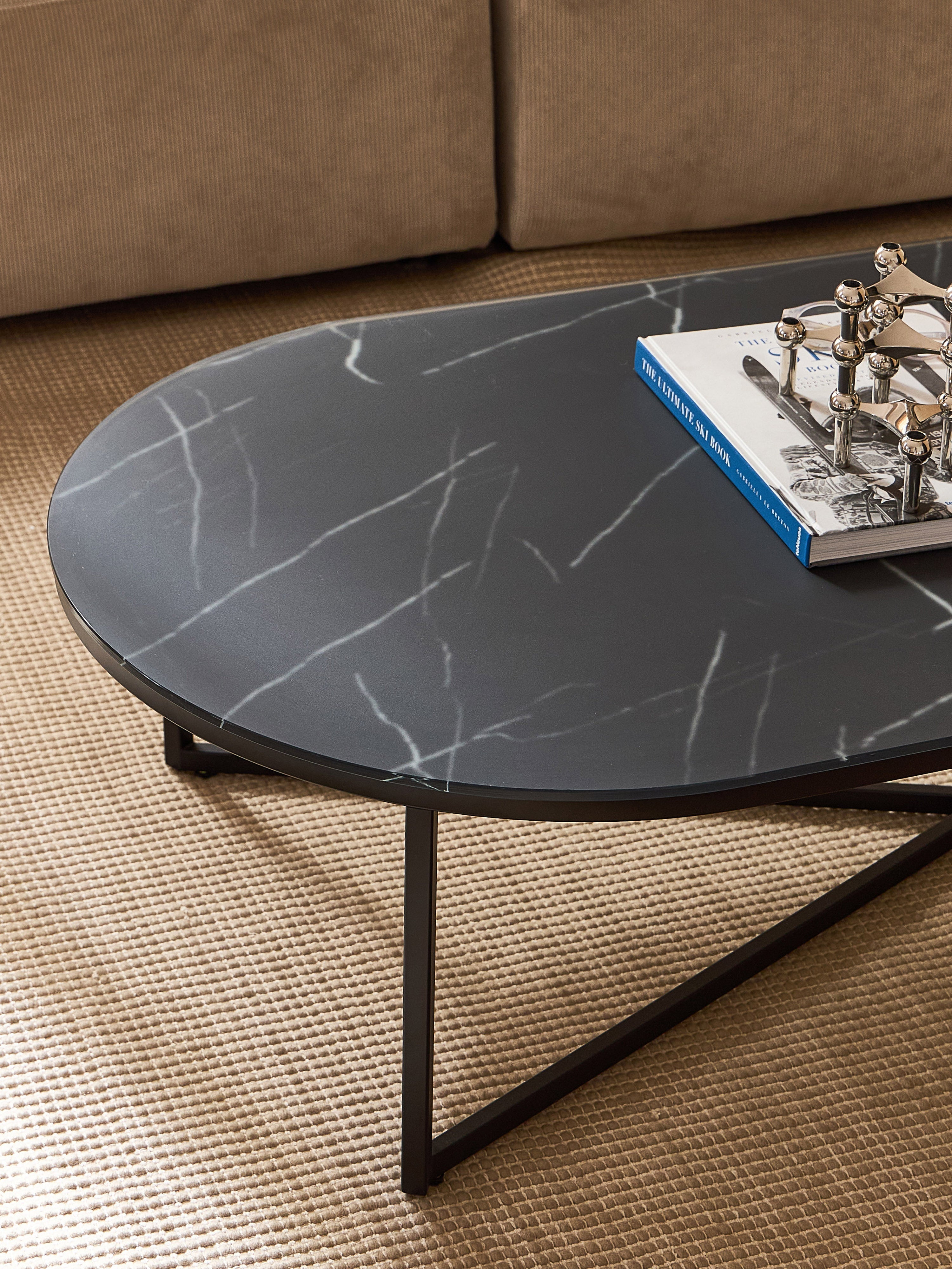 Antigua Oval Coffee Table with Marble Effect Glass Top