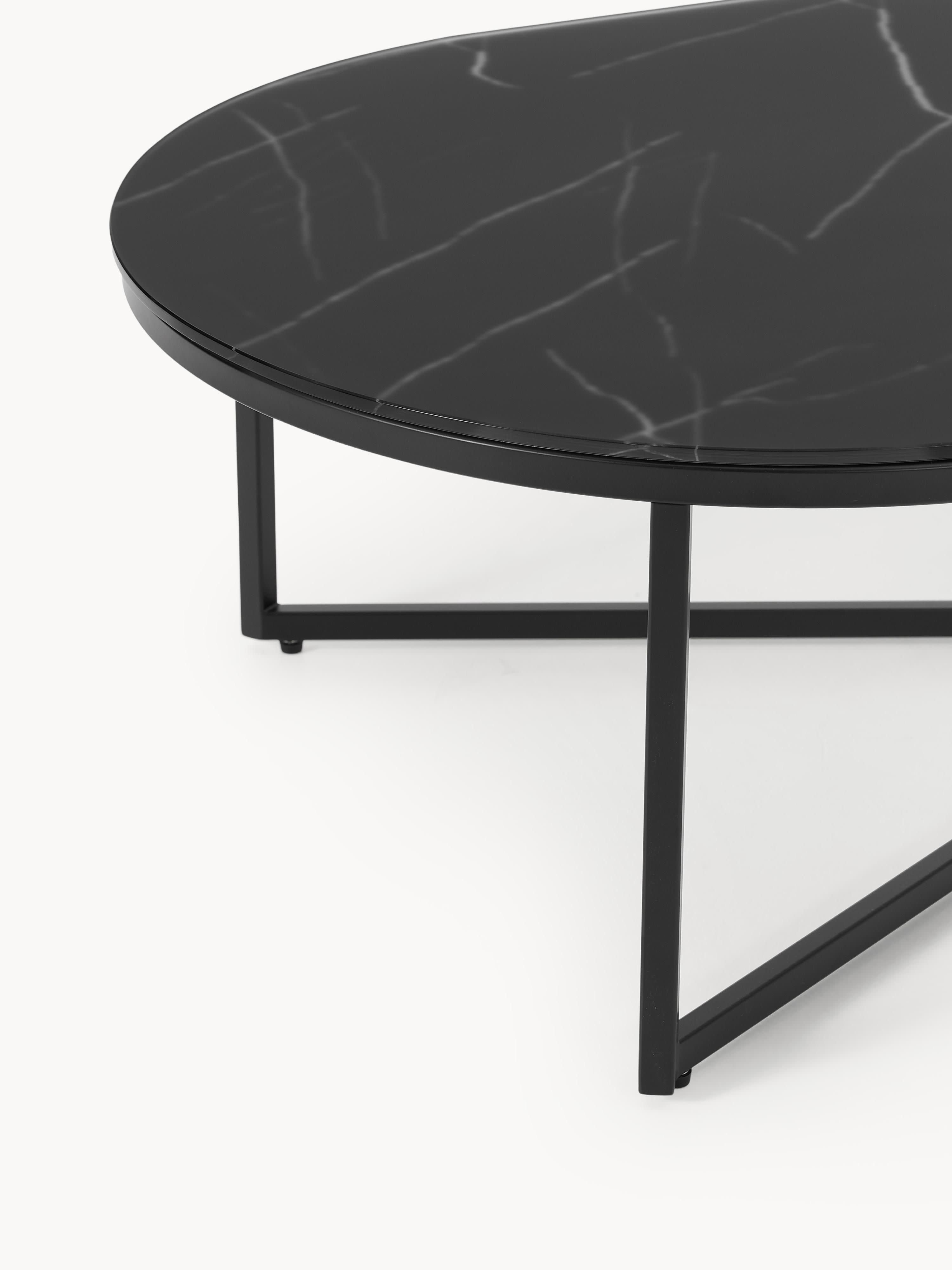 Antigua Oval Coffee Table with Marble Effect Glass Top