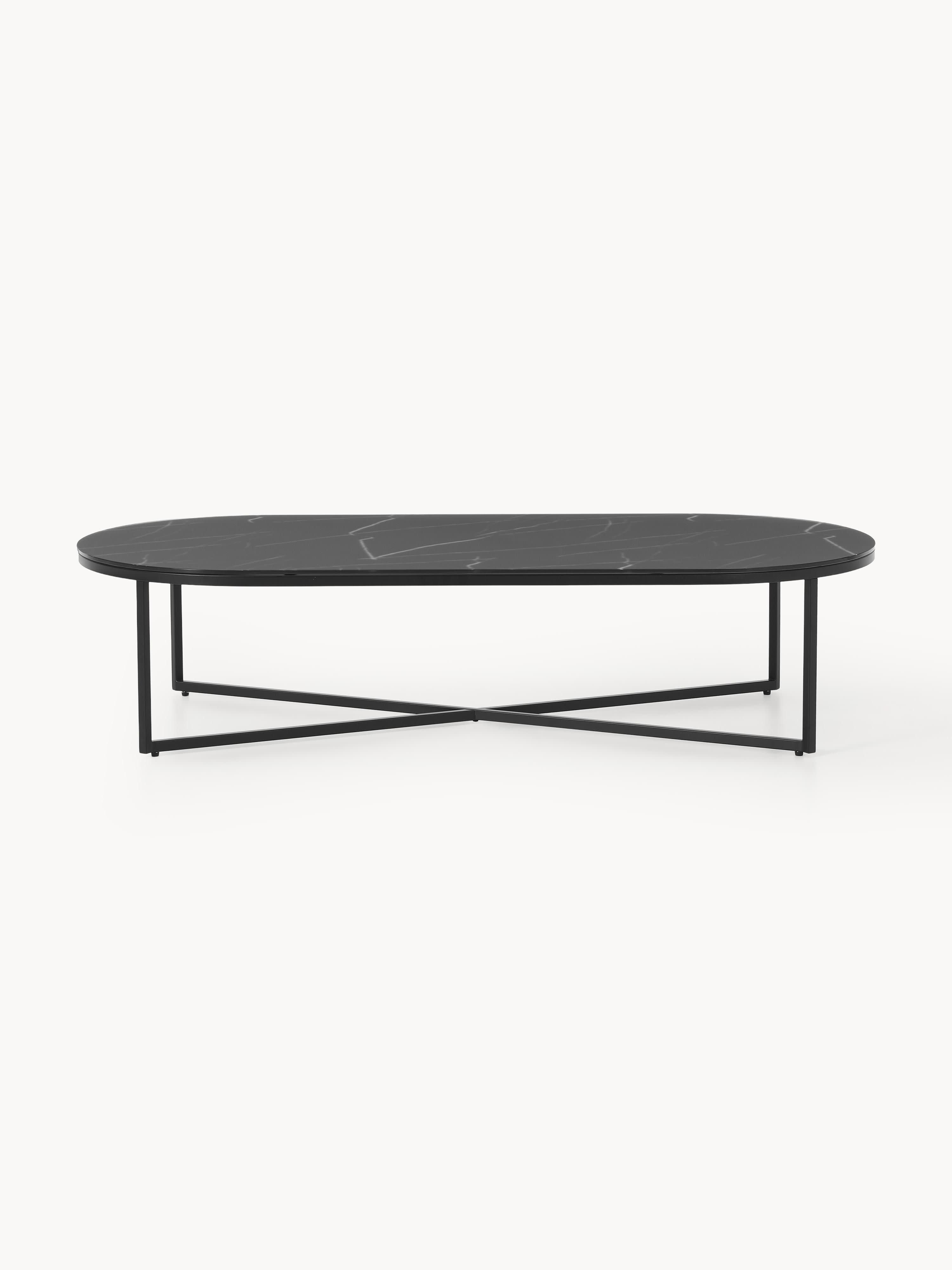 Antigua Oval Coffee Table with Marble Effect Glass Top