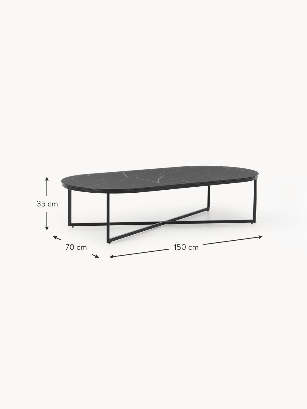 Antigua Oval Coffee Table with Marble Effect Glass Top