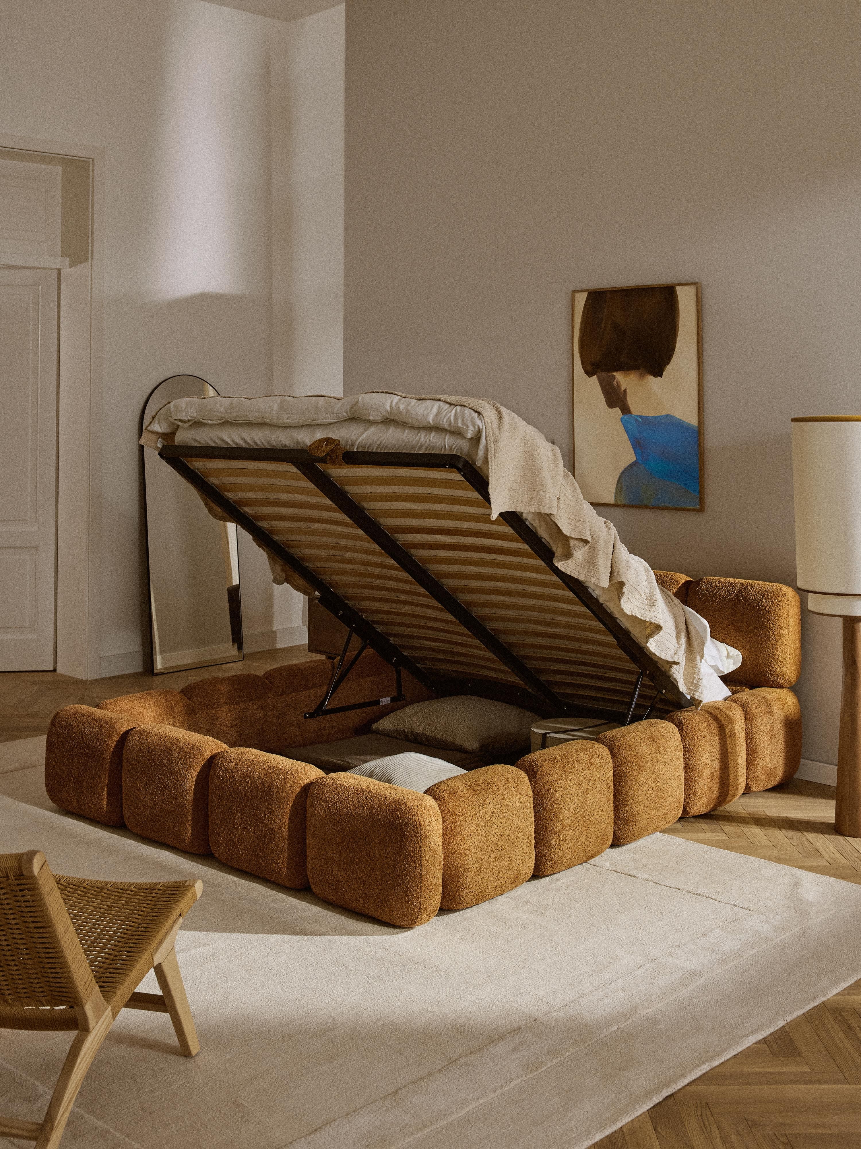 Tayla Upholstered Teddy Bouclé Bed with Storage Space