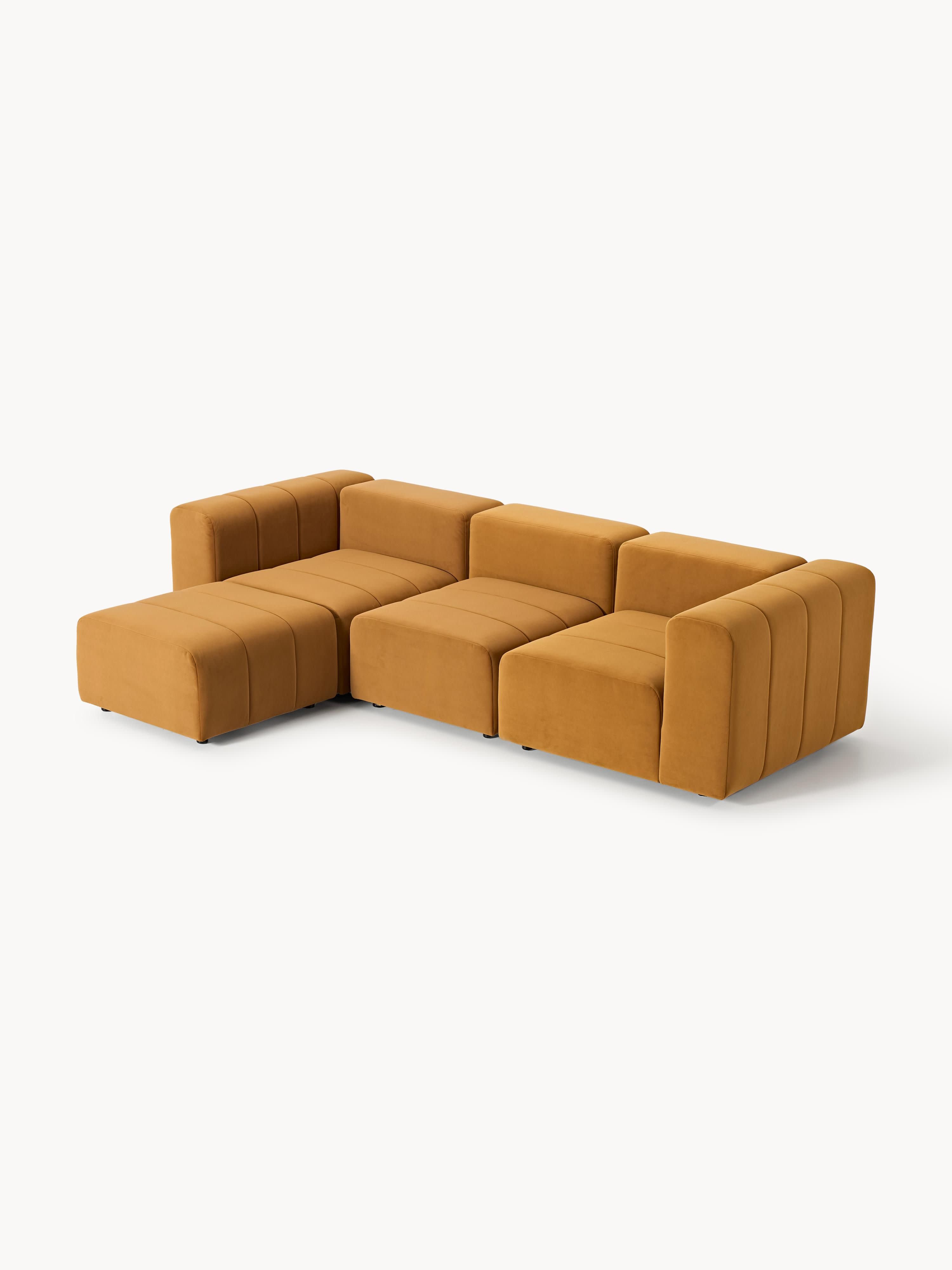 Lena Modular Velvet Sofa (4-seater) with Ottoman (left/right)