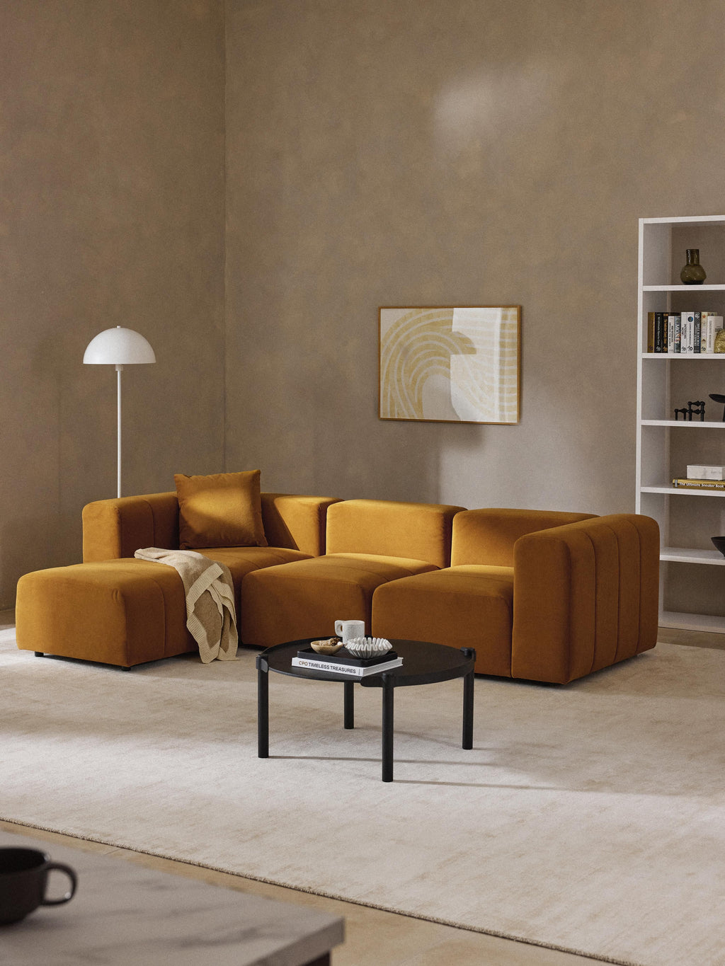 Lena Modular Velvet Sofa (4-seater) with Ottoman (left/right)