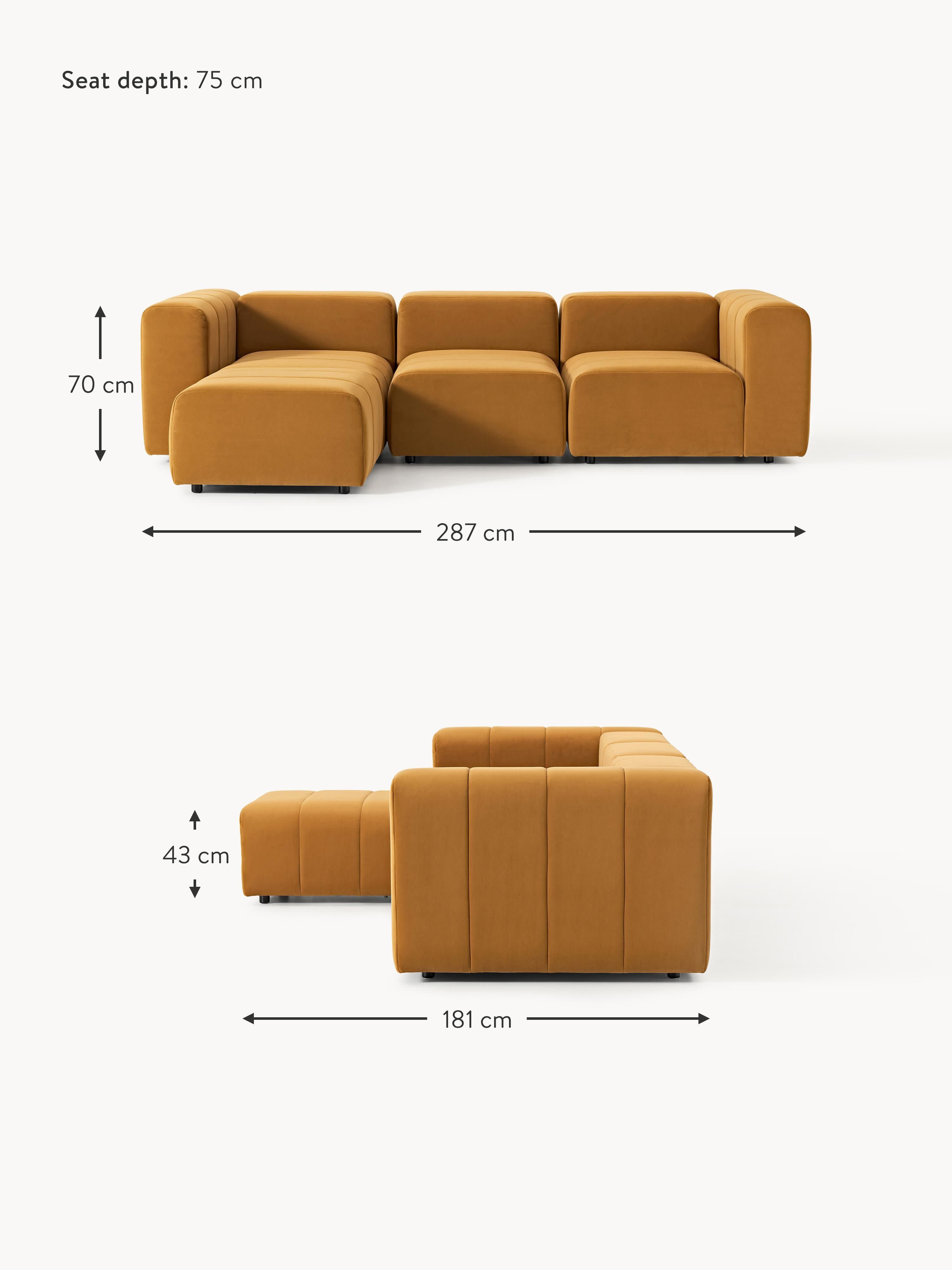 Lena Modular Velvet Sofa (4-seater) with Ottoman (left/right)