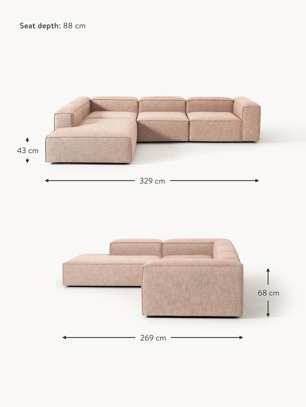 Lennon Linen Blend Modular Corner Sofa (4-seater)