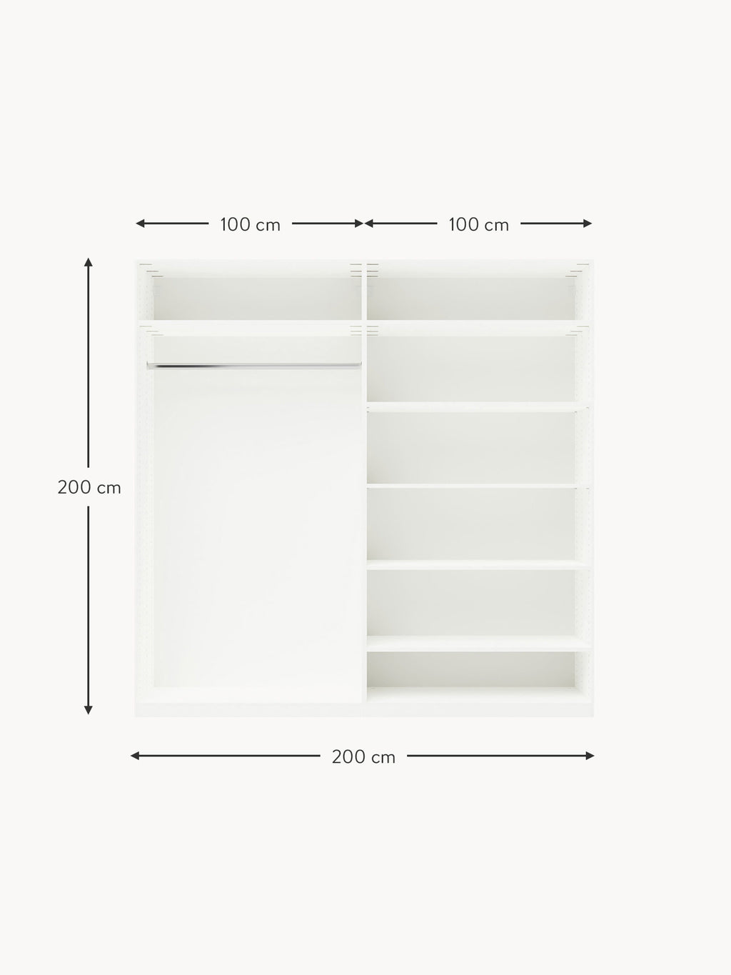 Leon Modular Hinged Door Wardrobe, 200 cm Wide, in various sizes