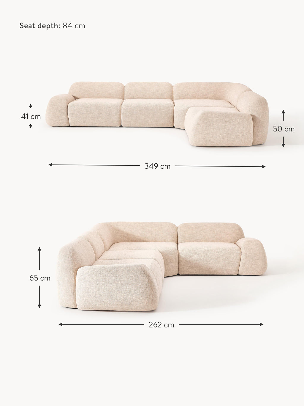 Wolke Modular Bouclé Corner Sofa (4-seater)
