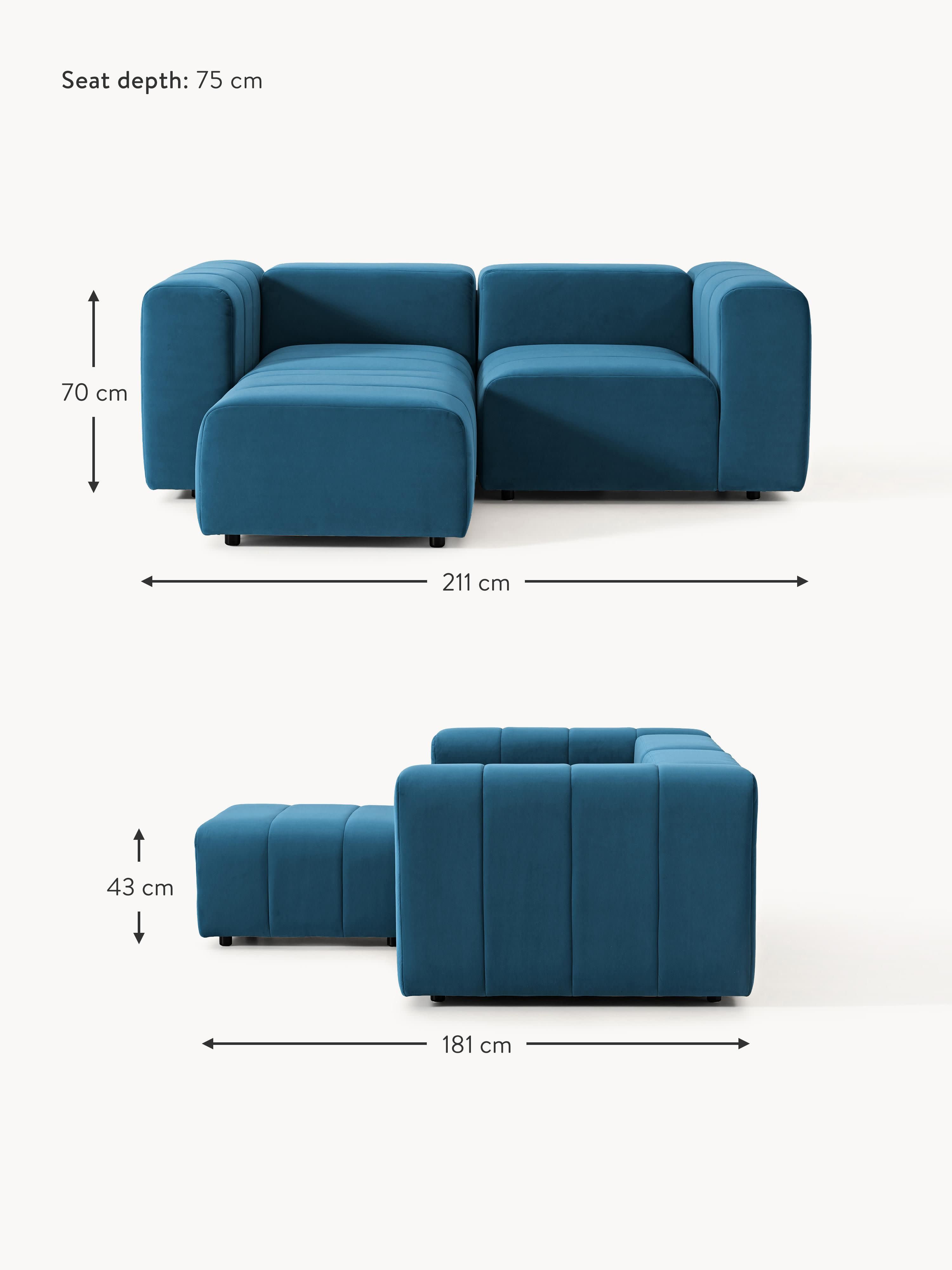 Lena Modular Velvet Sofa (2-seater) with Ottoman (left/right)