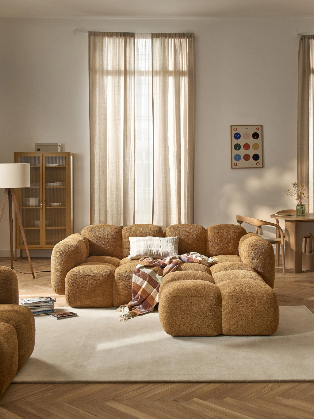 Tayla Modular Teddy-Bouclé Sofa (3-seater) with Ottoman (left/right)