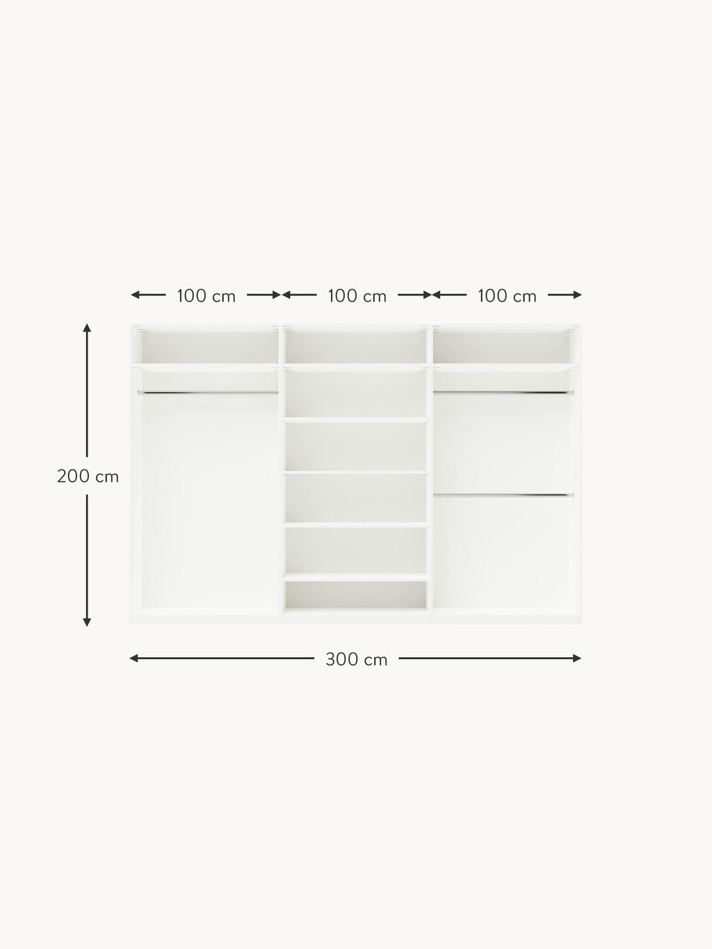 Charlotte Modular Hinged Door Wardrobe, 100 cm Wide, in various sizes