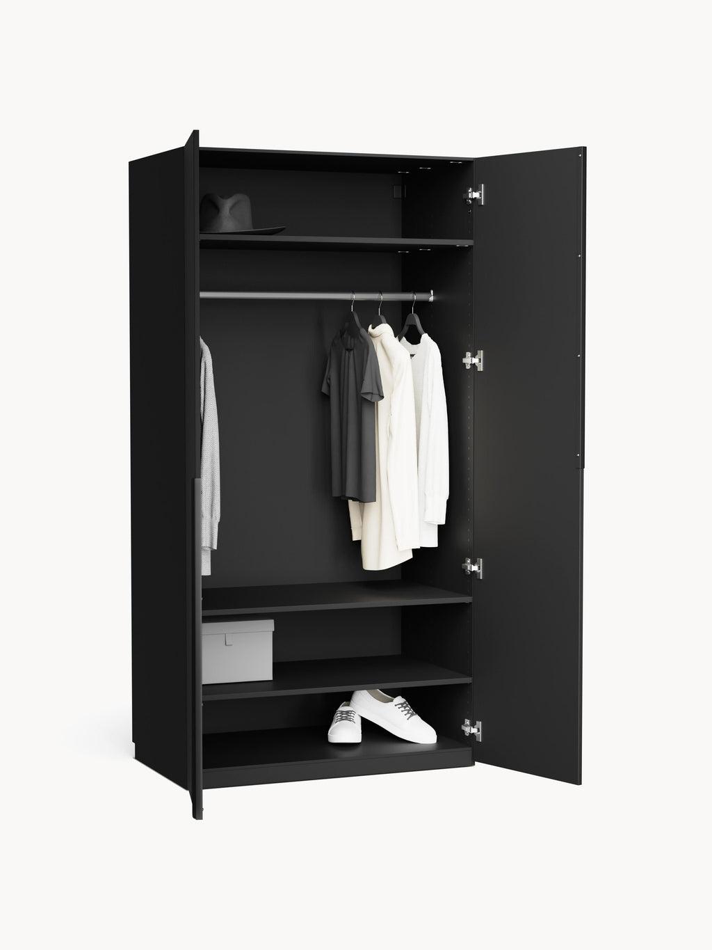 Leon Modular Hinged Door Wardrobe, 100 cm Wide, in various sizes