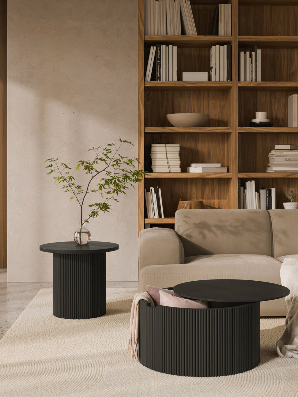 Nele Round Wooden Coffee Table with Storage Space