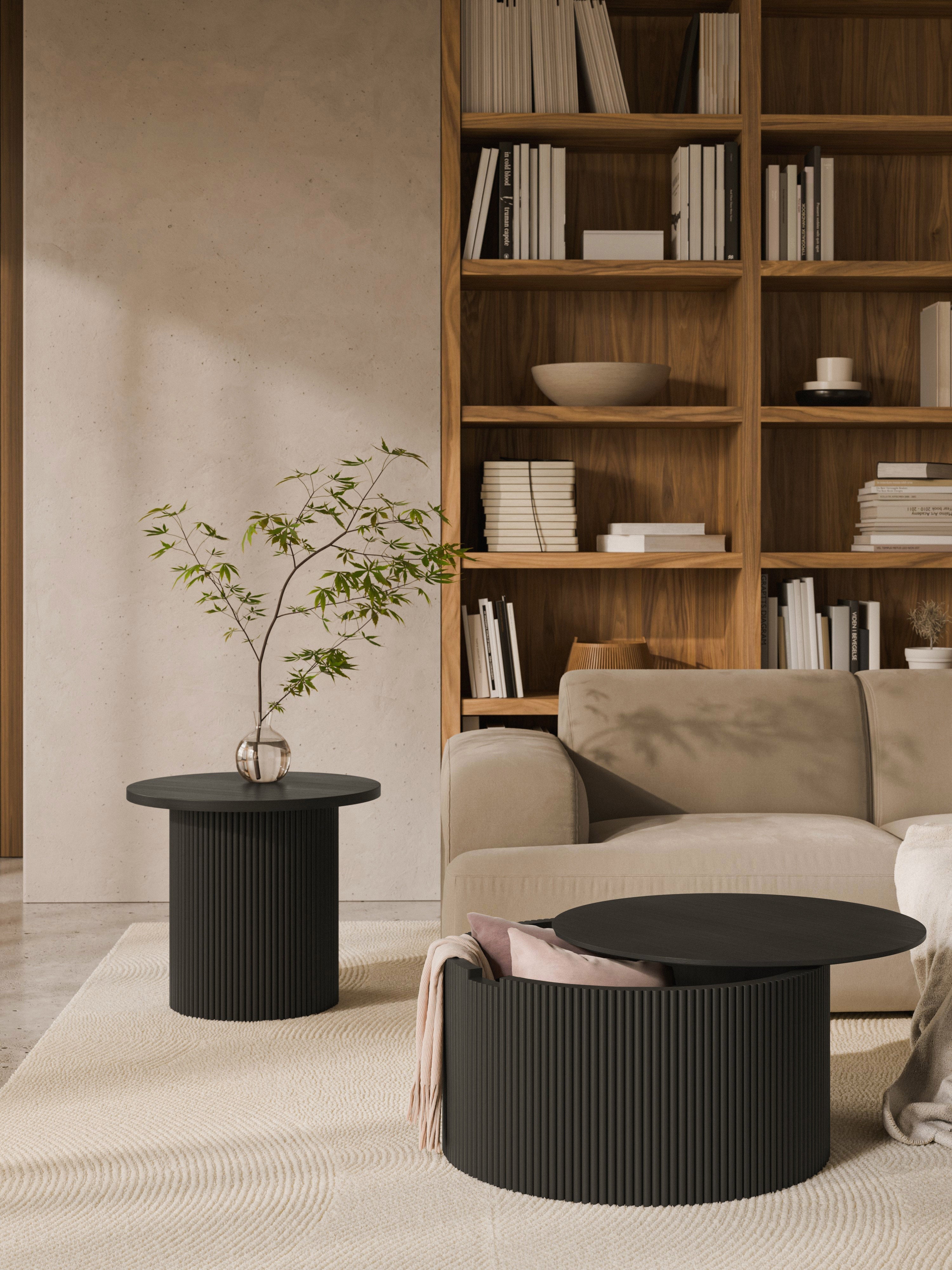 Nele Round Wooden Coffee Table with Storage Space