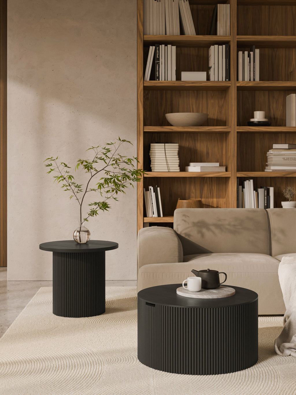Nele Round Wooden Coffee Table with Storage Space