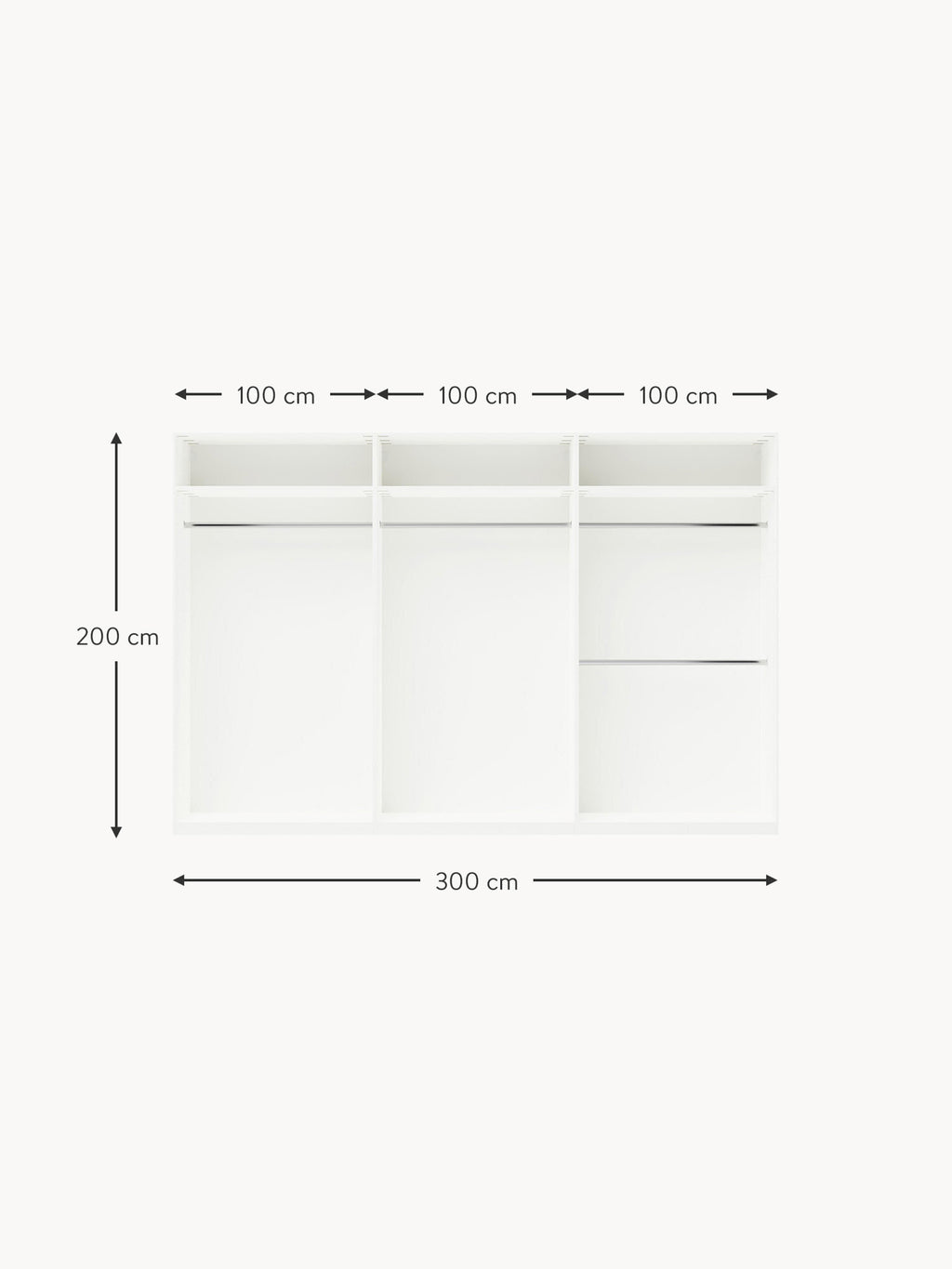 Charlotte Modular Hinged Door Wardrobe, 300 cm Wide, in various sizes