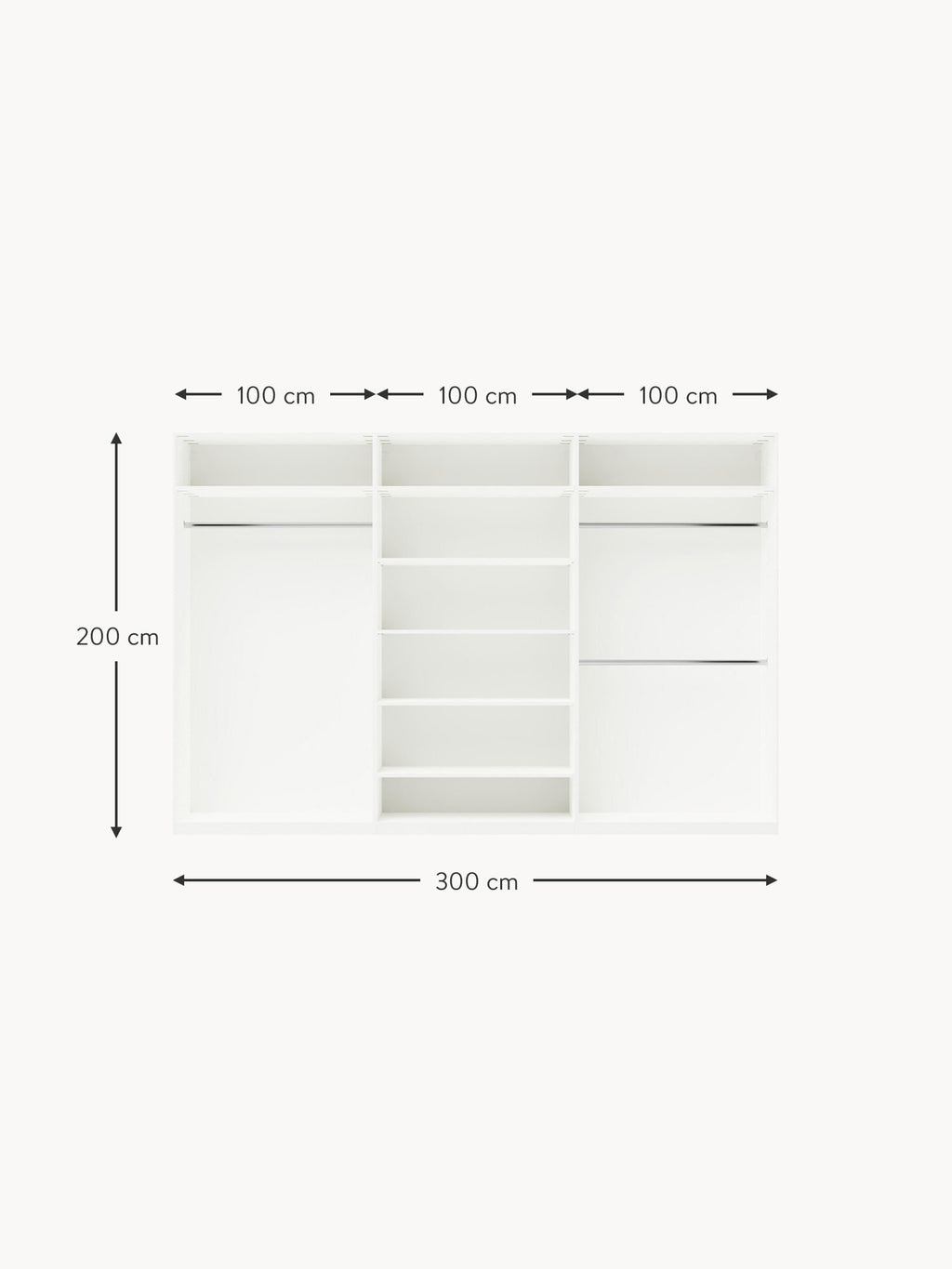 Charlotte Modular Hinged Door Wardrobe, 300 cm Wide, in various sizes