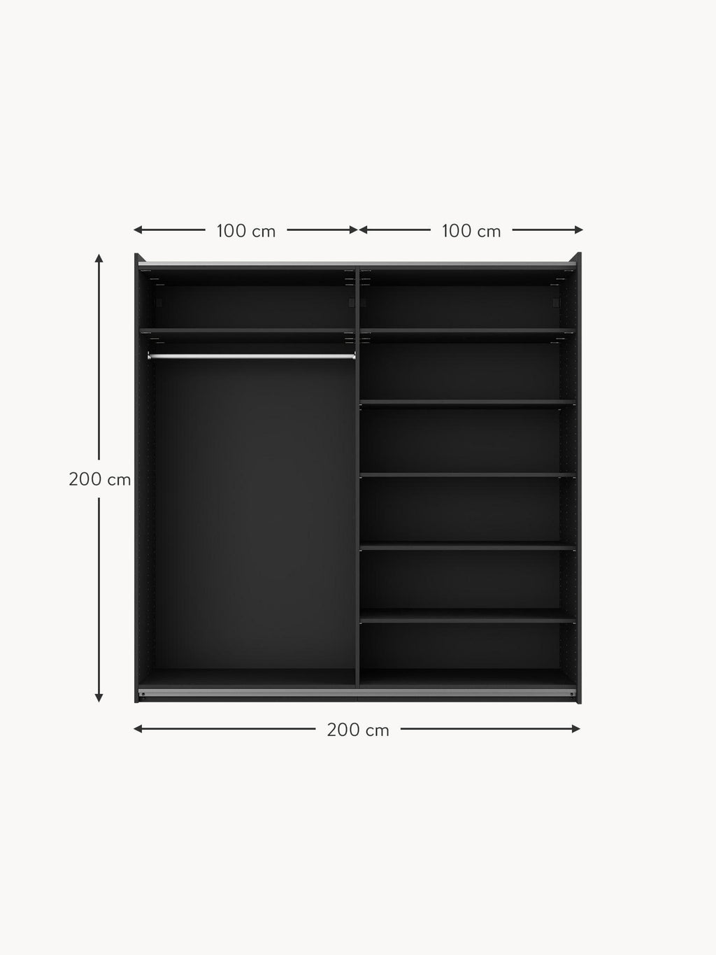 Simone Modular Sliding Door Wardrobe, 200 cm Wide, in various sizes