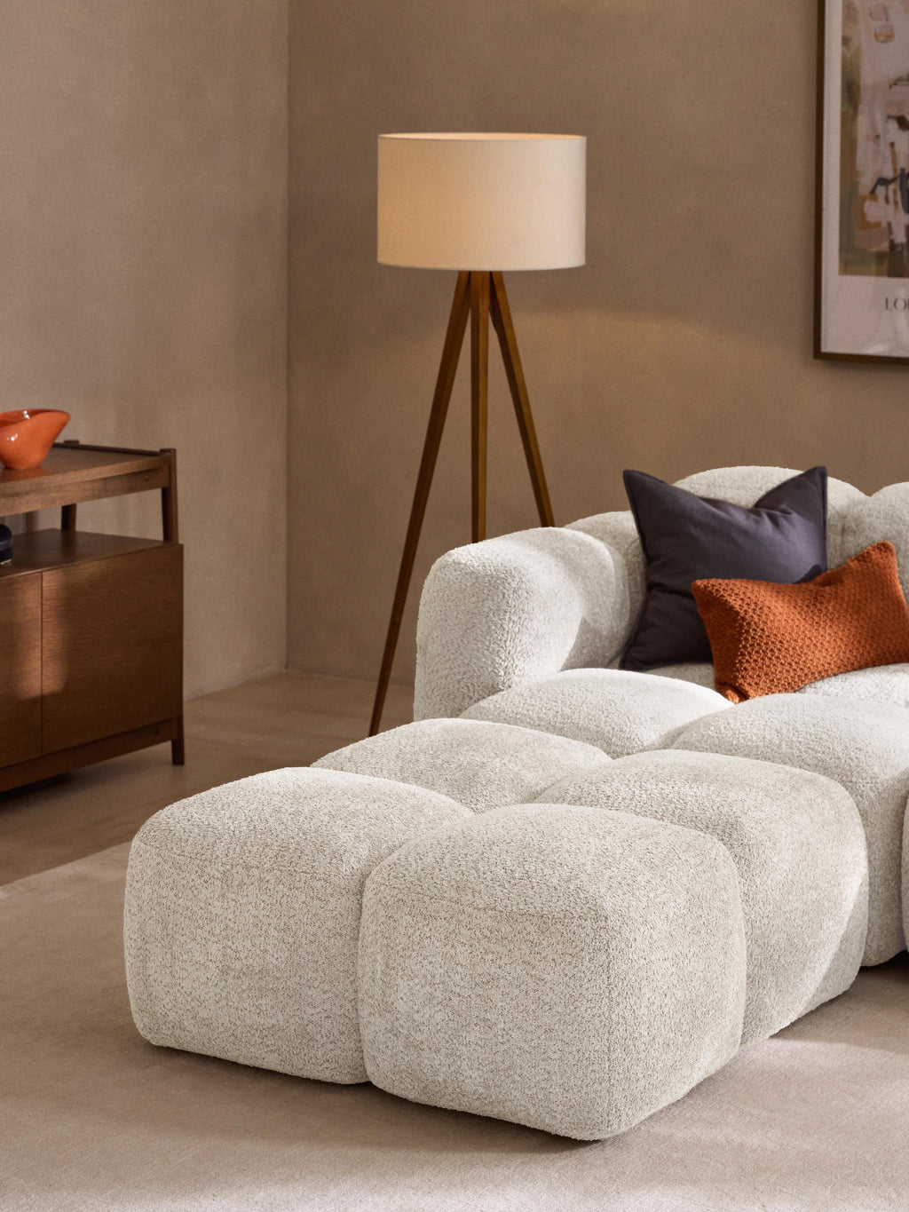 Tayla Modular Teddy-Bouclé Sofa (2-seater) with Ottoman (left/right)