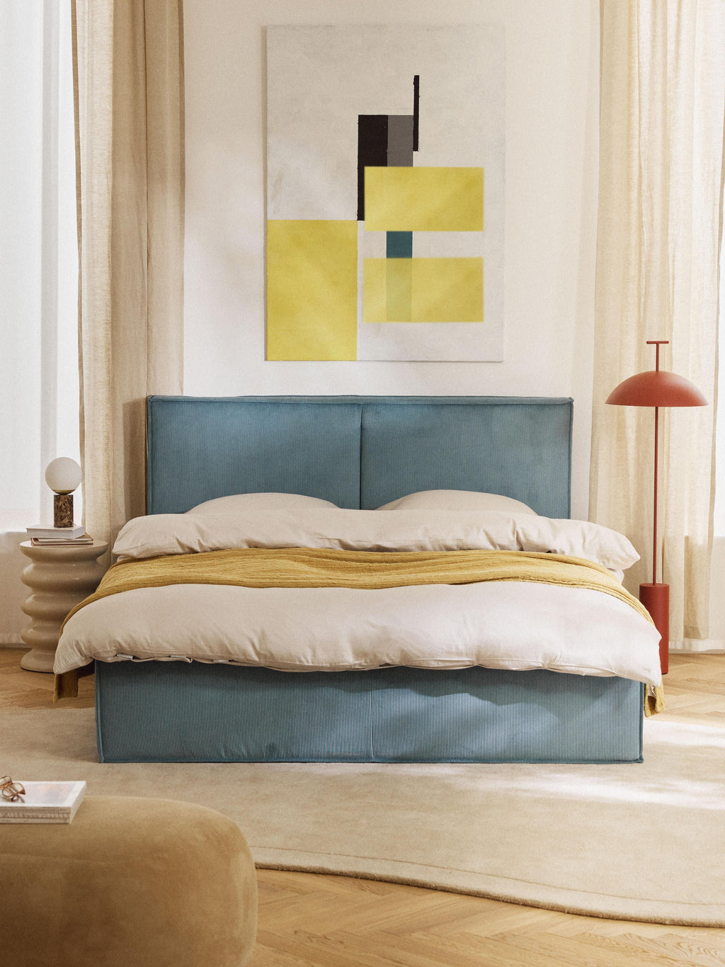 Dream Upholstered Corduroy Bed with Storage Space