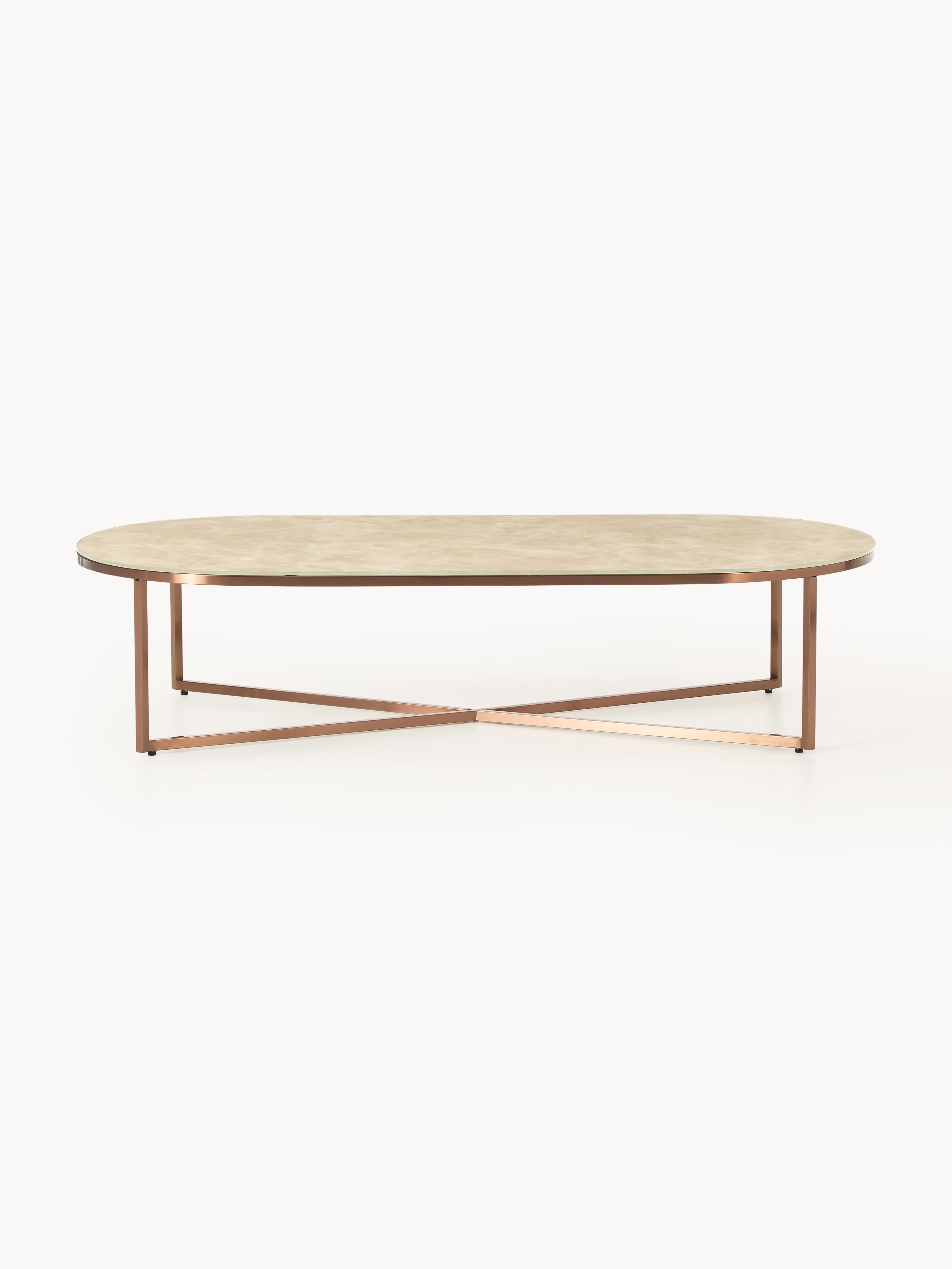 Antigua Oval Coffee Table with Marble Effect Glass Top