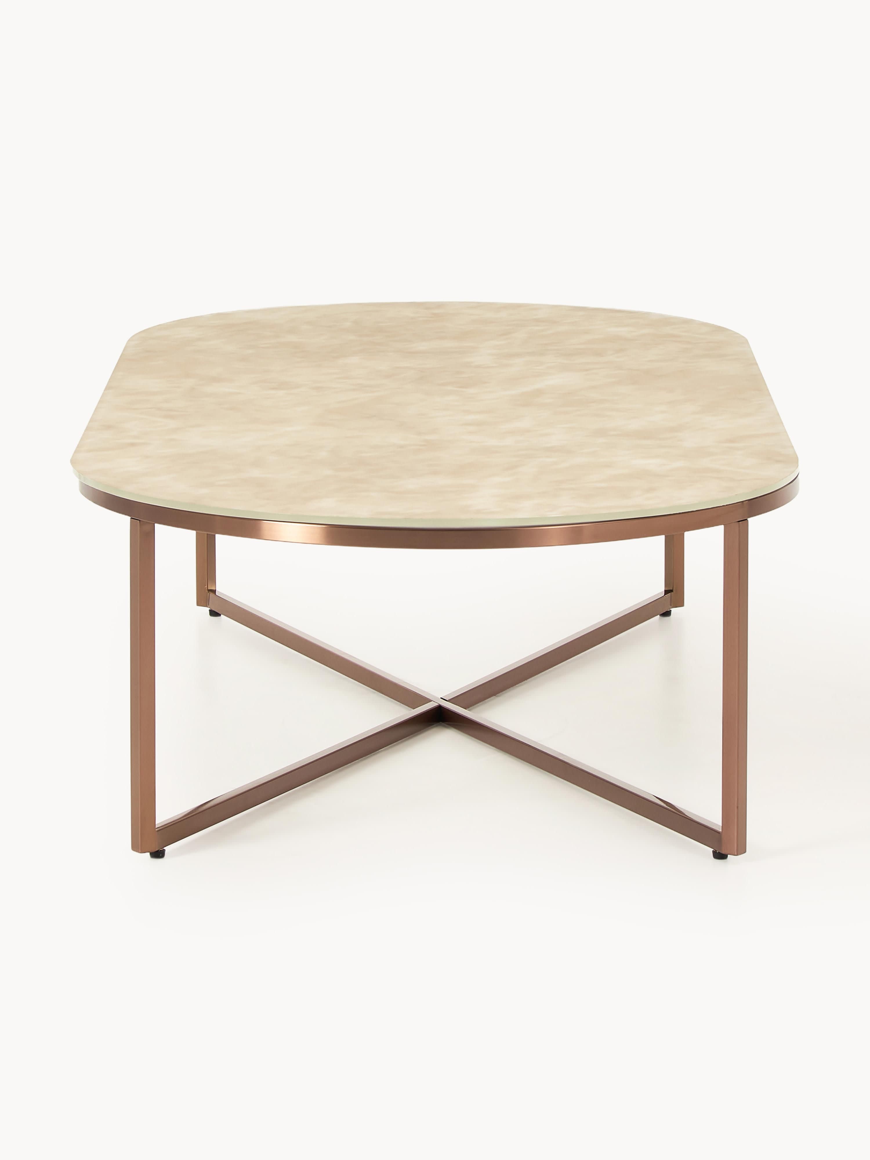 Antigua Oval Coffee Table with Marble Effect Glass Top