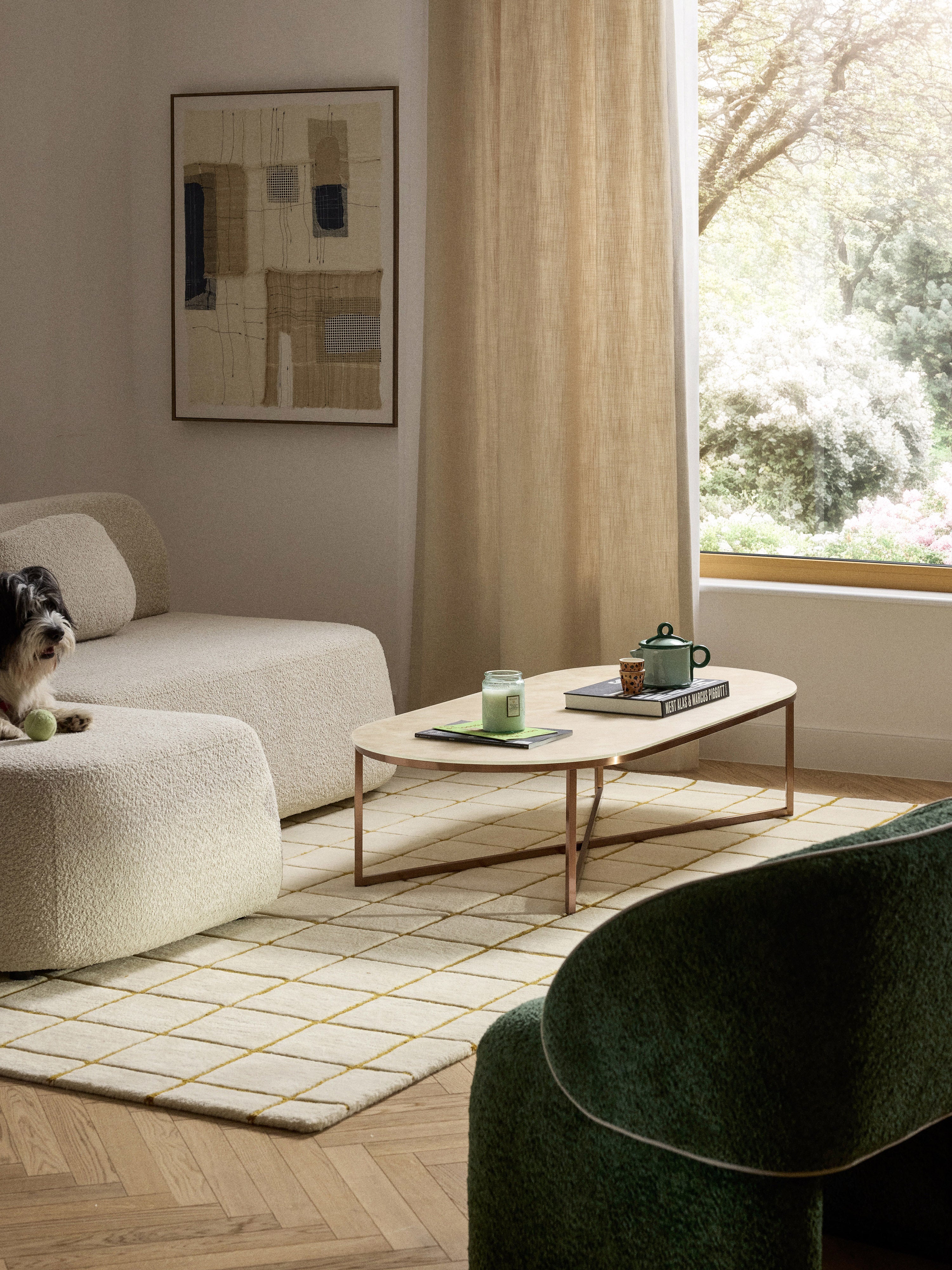 Antigua Oval Coffee Table with Marble Effect Glass Top