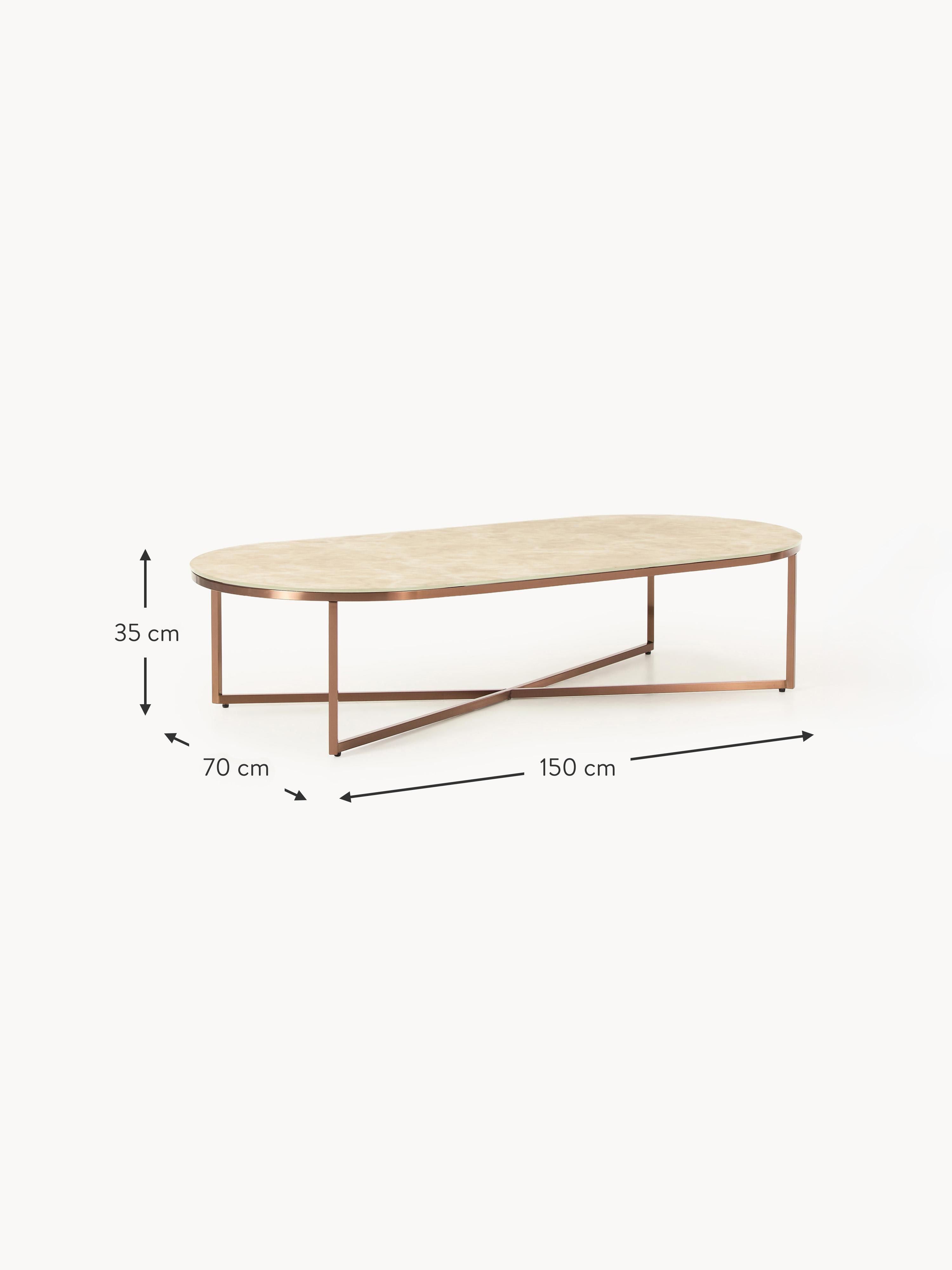 Antigua Oval Coffee Table with Marble Effect Glass Top