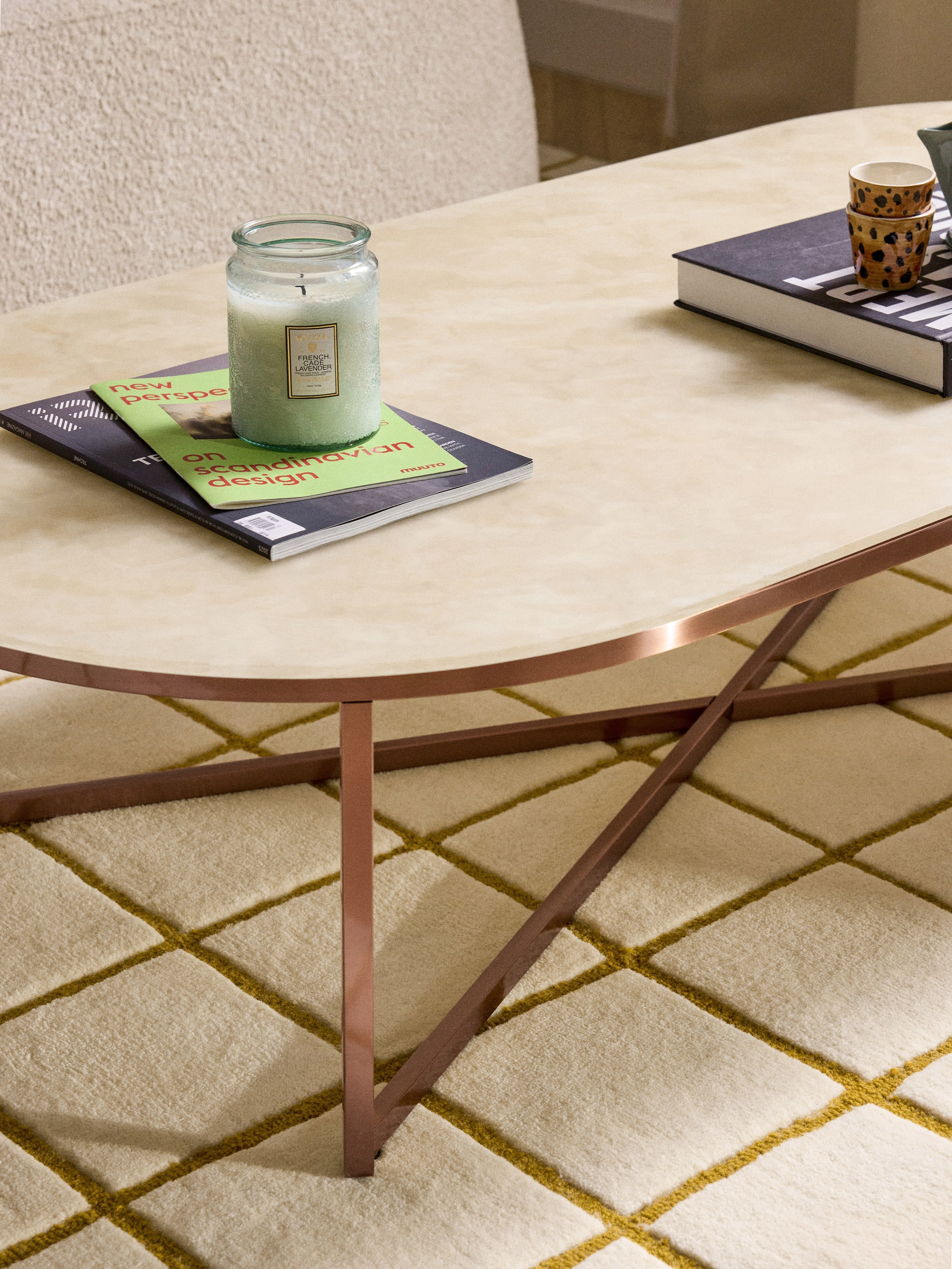 Antigua Oval Coffee Table with Marble Effect Glass Top