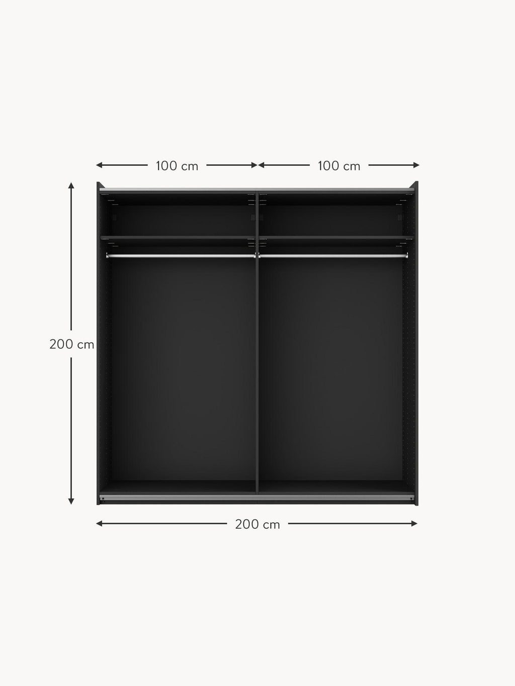 Leon Modular Sliding Door Wardrobe, 200 cm Wide, in various sizes