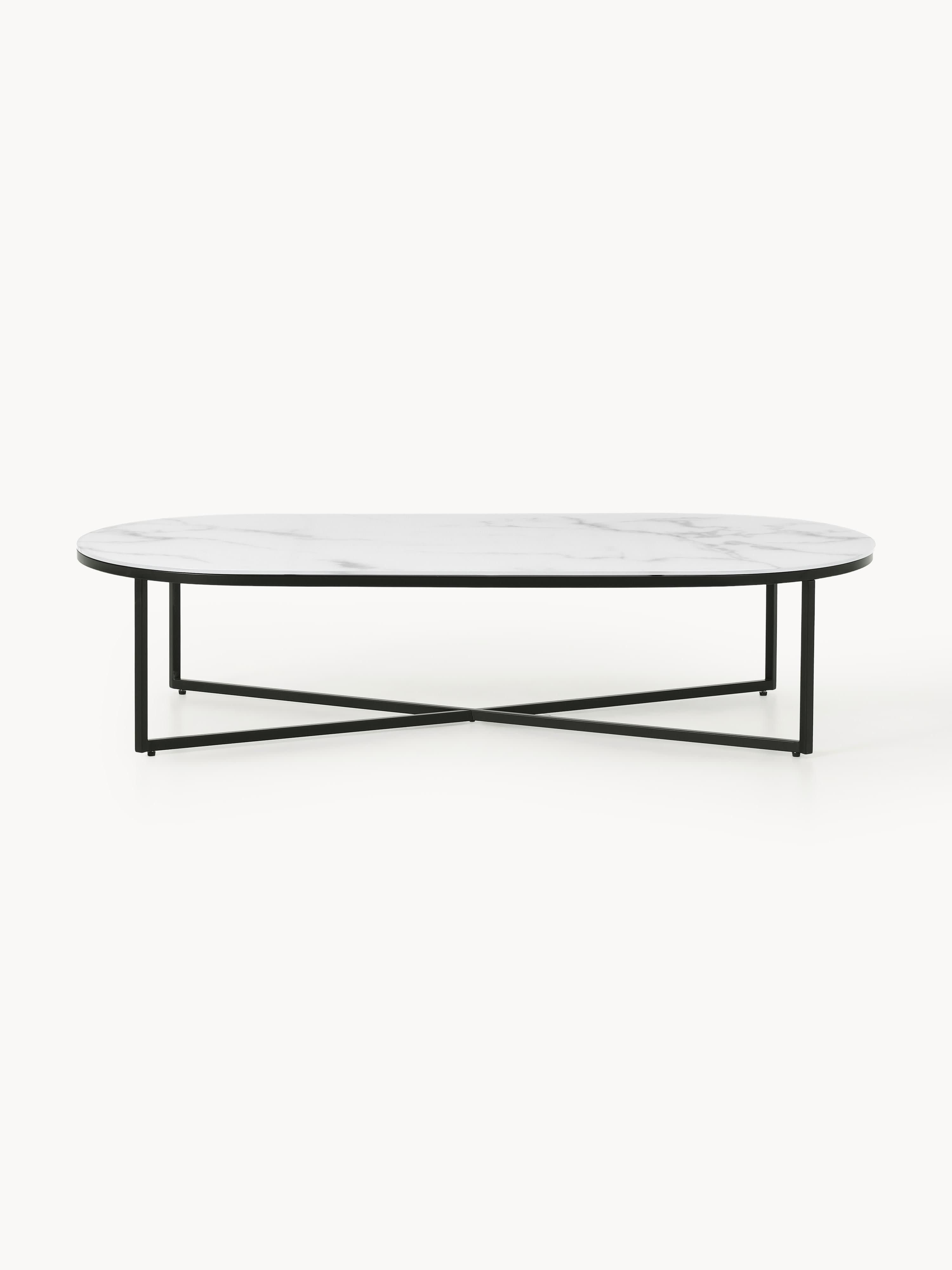 Antigua Oval Coffee Table with Marble Effect Glass Top