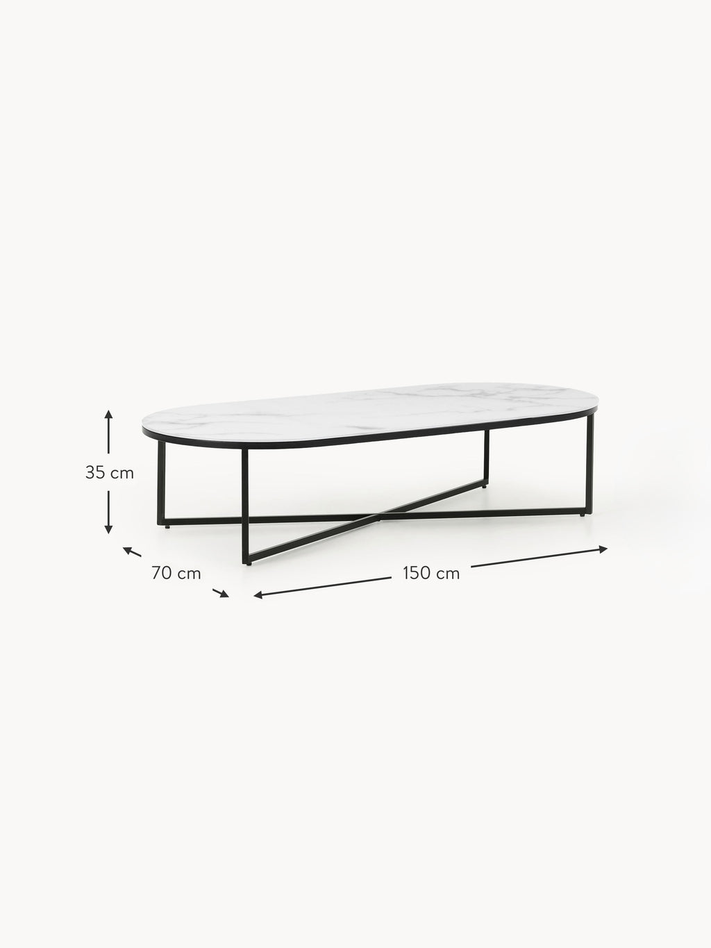 Antigua Oval Coffee Table with Marble Effect Glass Top