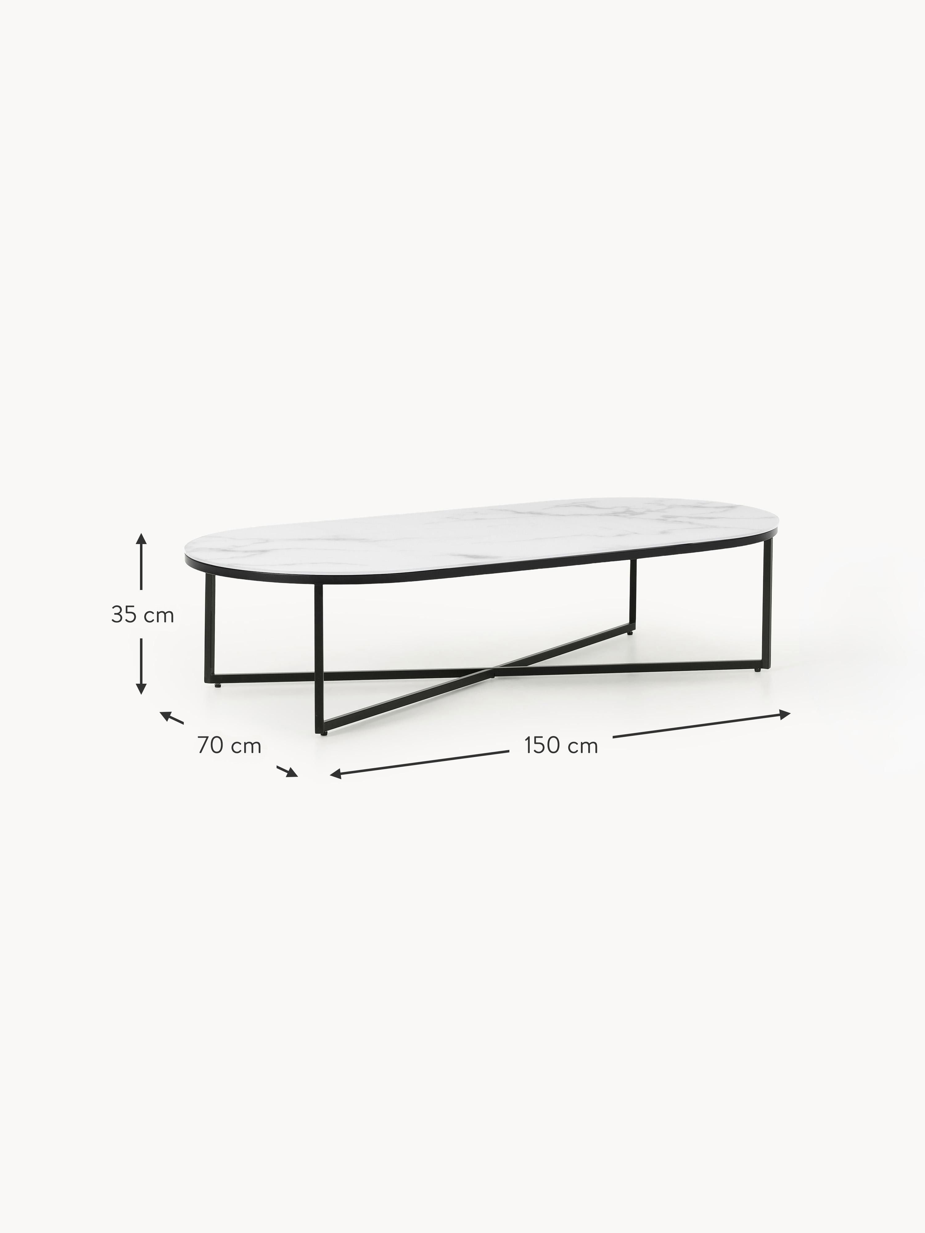 Antigua Oval Coffee Table with Marble Effect Glass Top