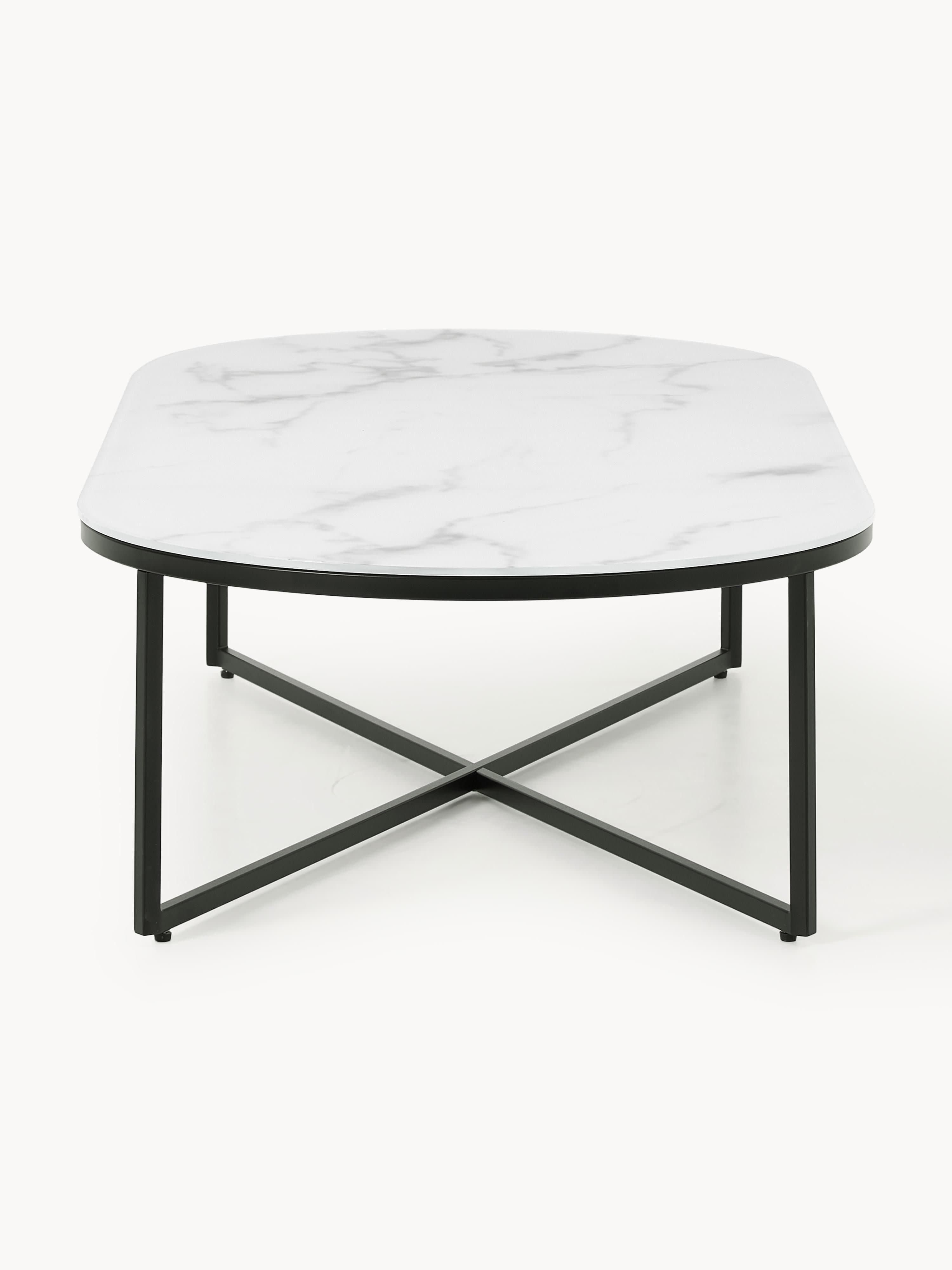 Antigua Oval Coffee Table with Marble Effect Glass Top