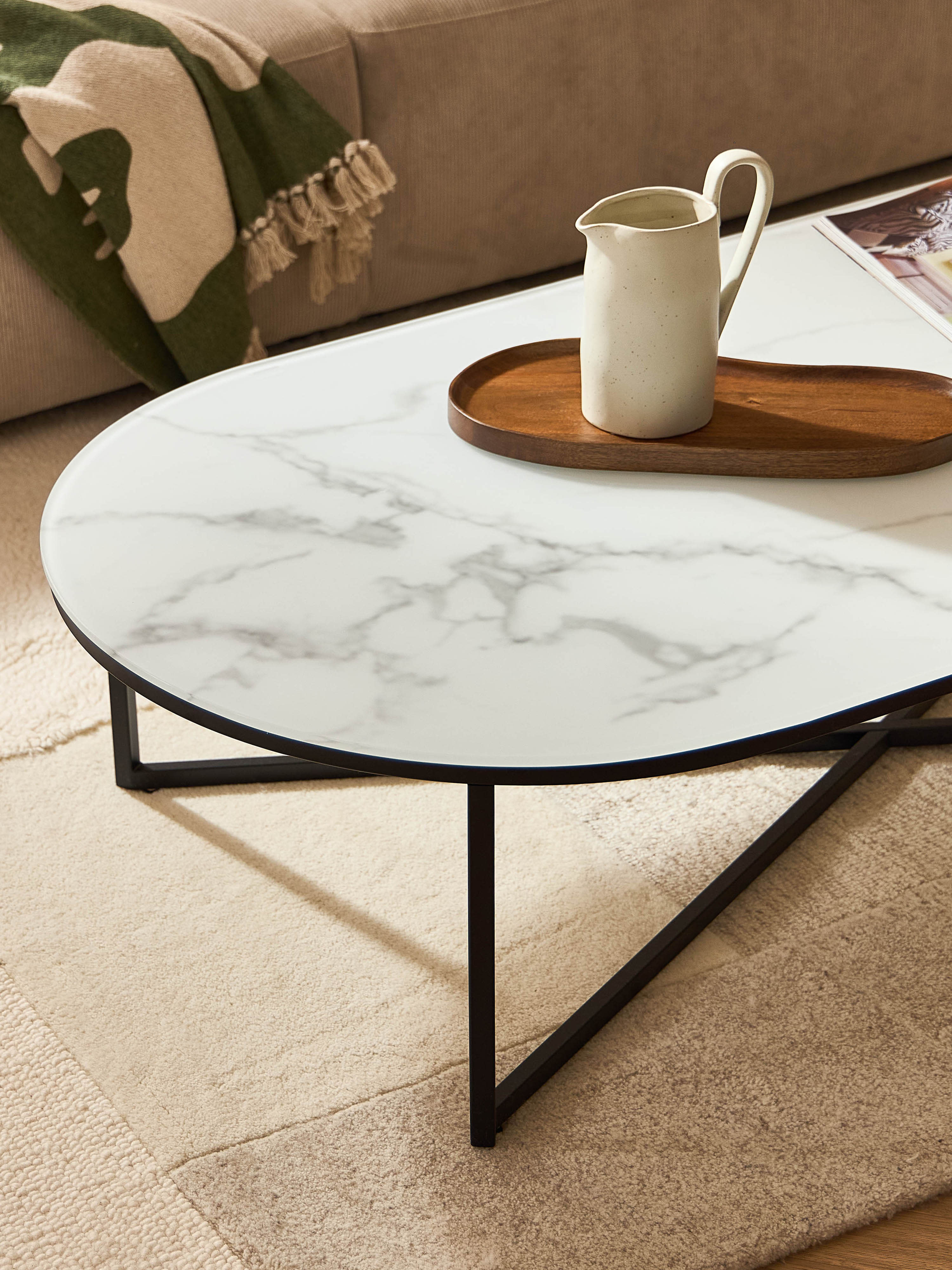 Antigua Oval Coffee Table with Marble Effect Glass Top