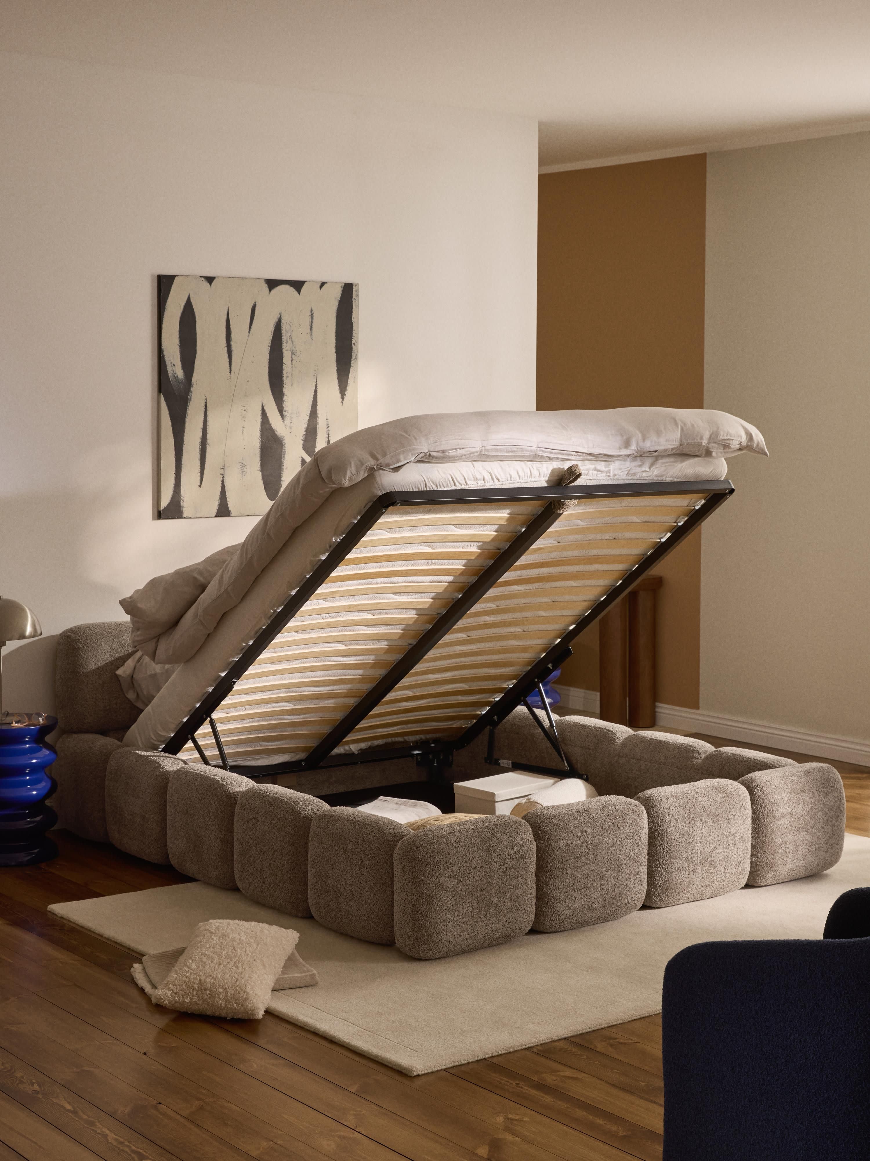 Tayla Upholstered Teddy Bouclé Bed with Storage Space