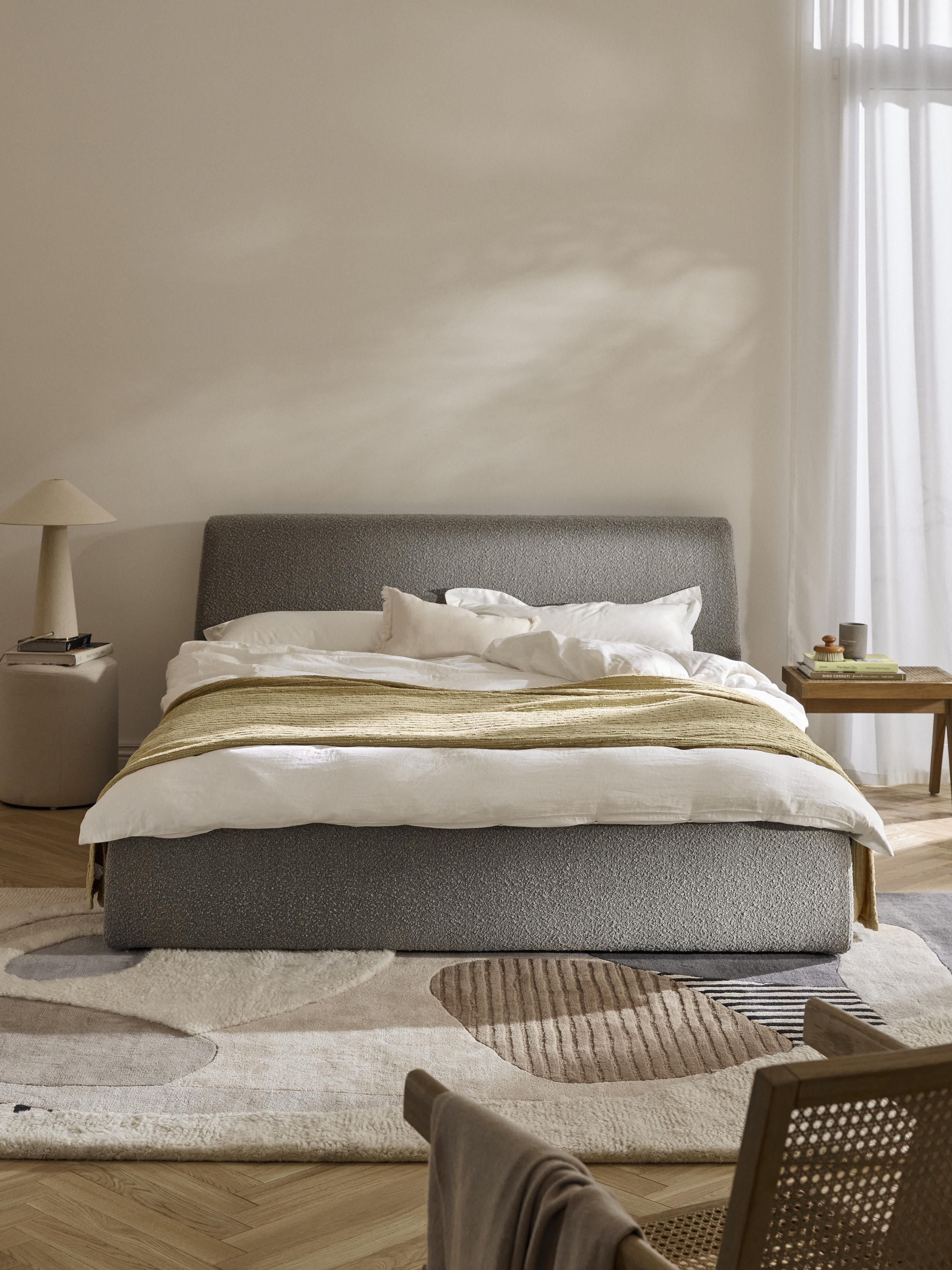 Cloud Upholstered Bouclé Bed with Storage Space