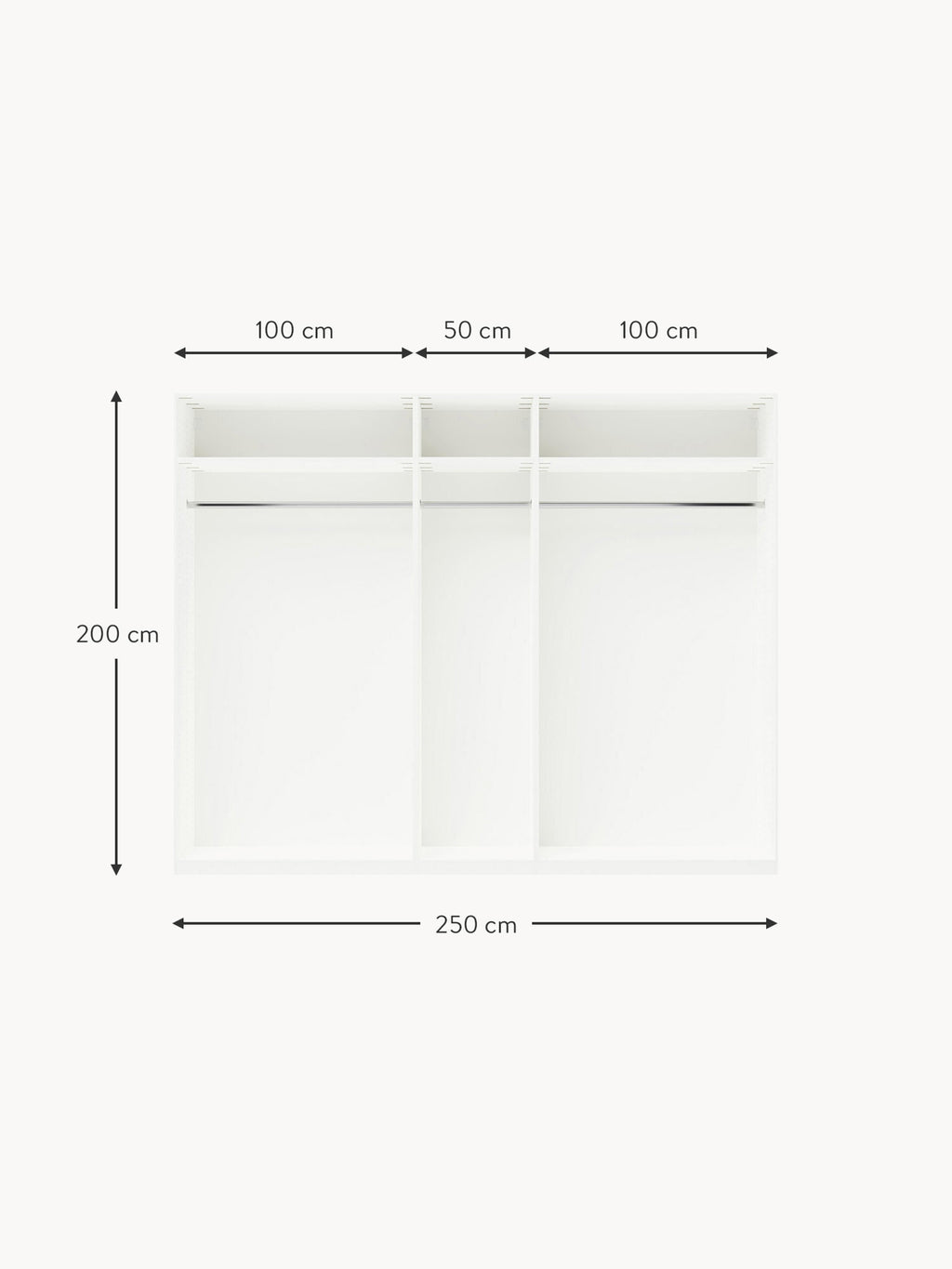 Leon Modular Hinge Door Wardrobe, 250 cm Wide, in various sizes