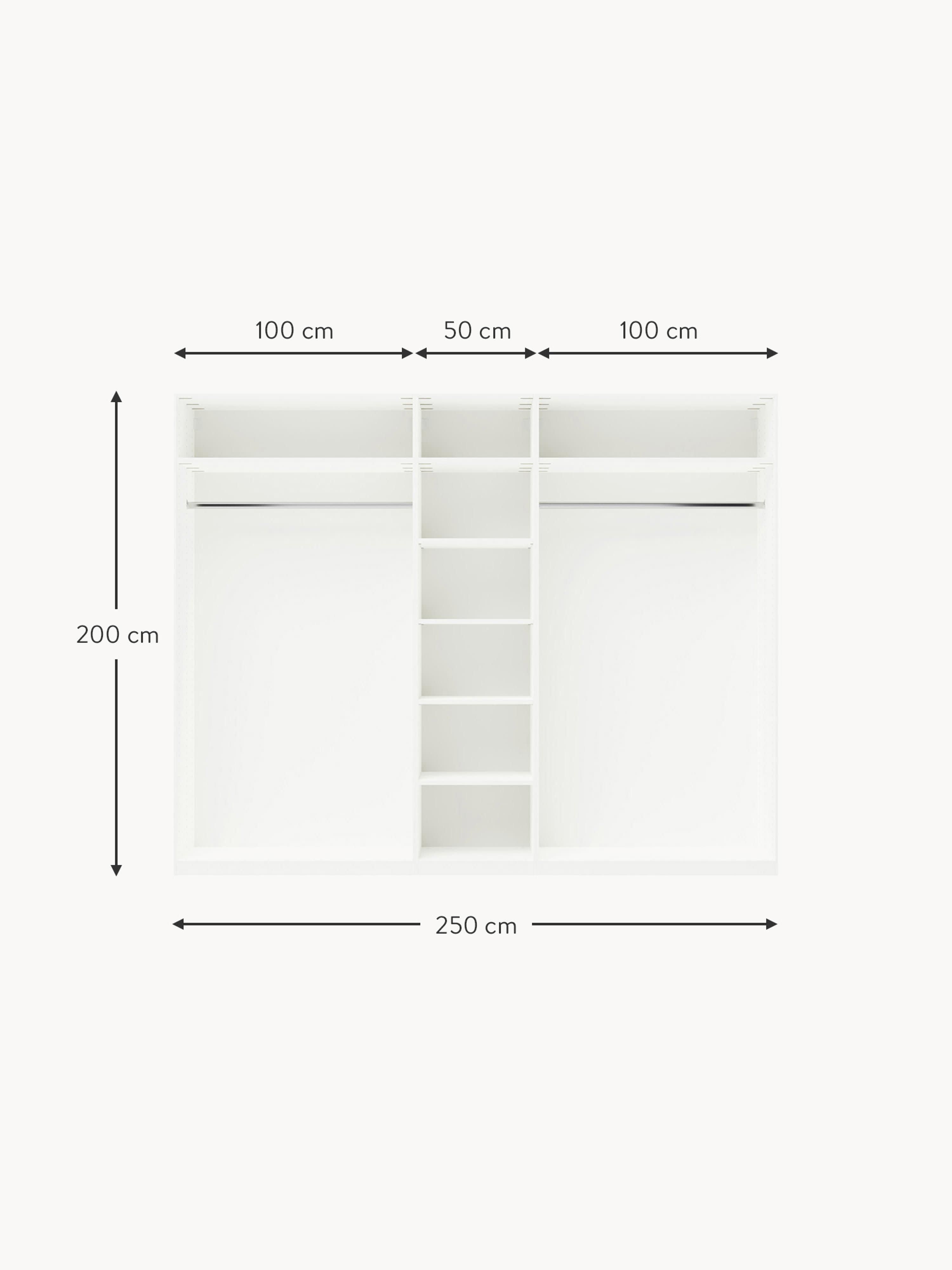 Leon Modular Hinge Door Wardrobe, 250 cm Wide, in various sizes
