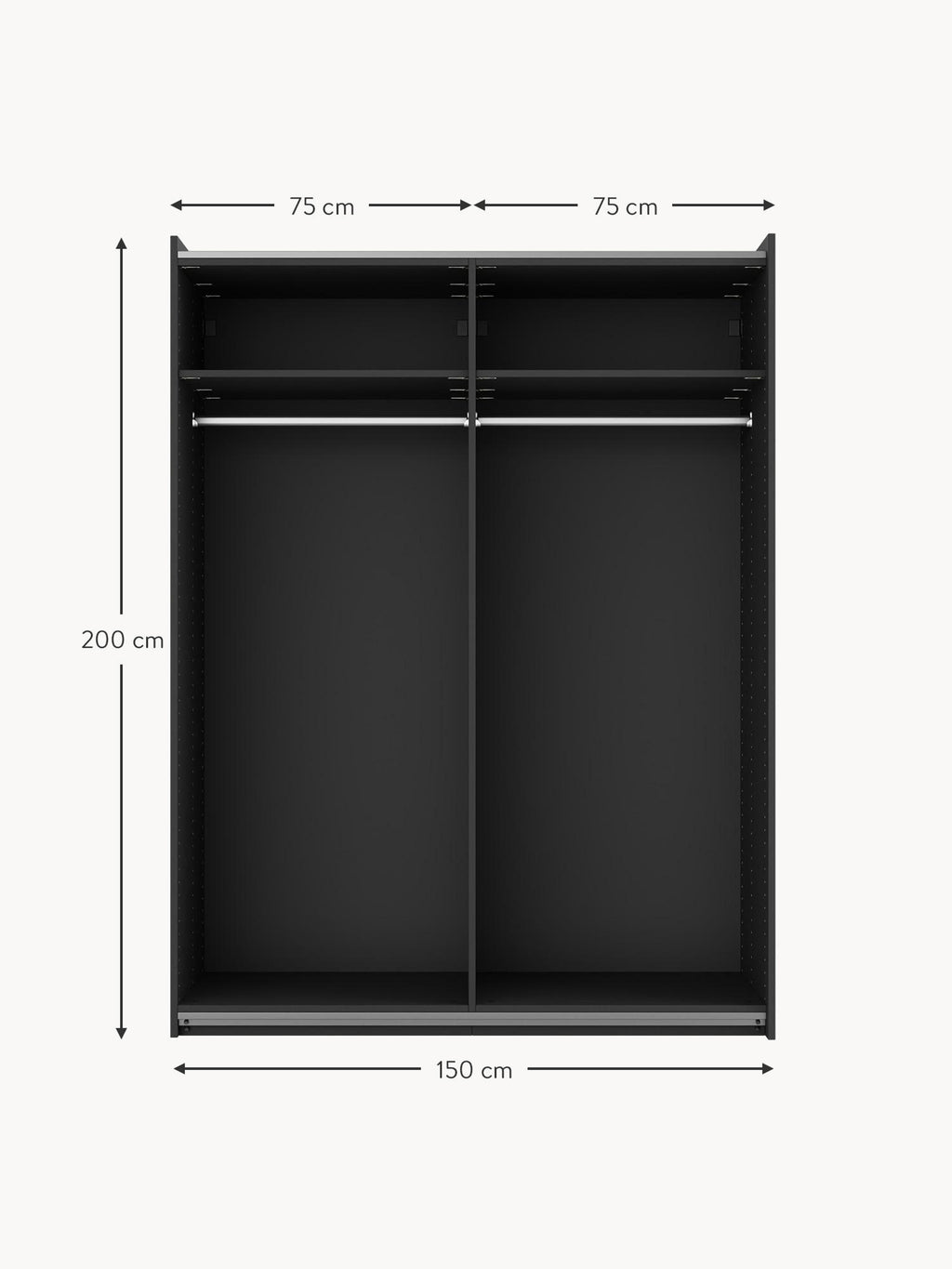 Simone Modular Sliding Door Wardrobe, 150 cm Wide, in various sizes