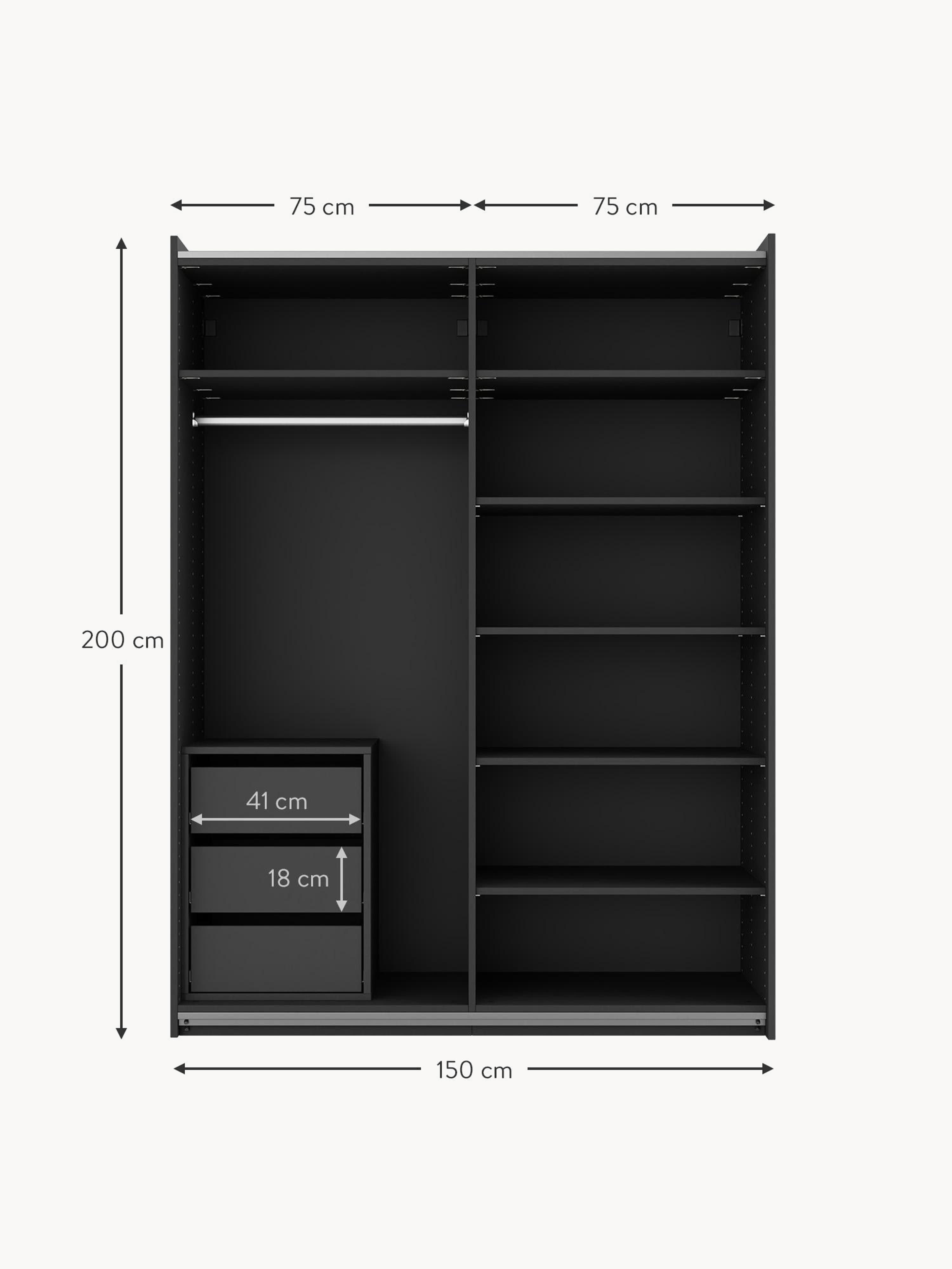 Simone Modular Sliding Door Wardrobe, 150 cm Wide, in various sizes