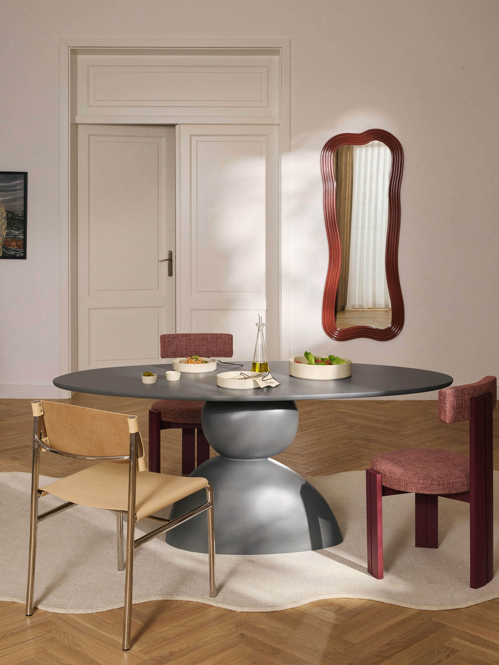Sahra Oval Dining Table with Organic Design, 180 x 90 cm