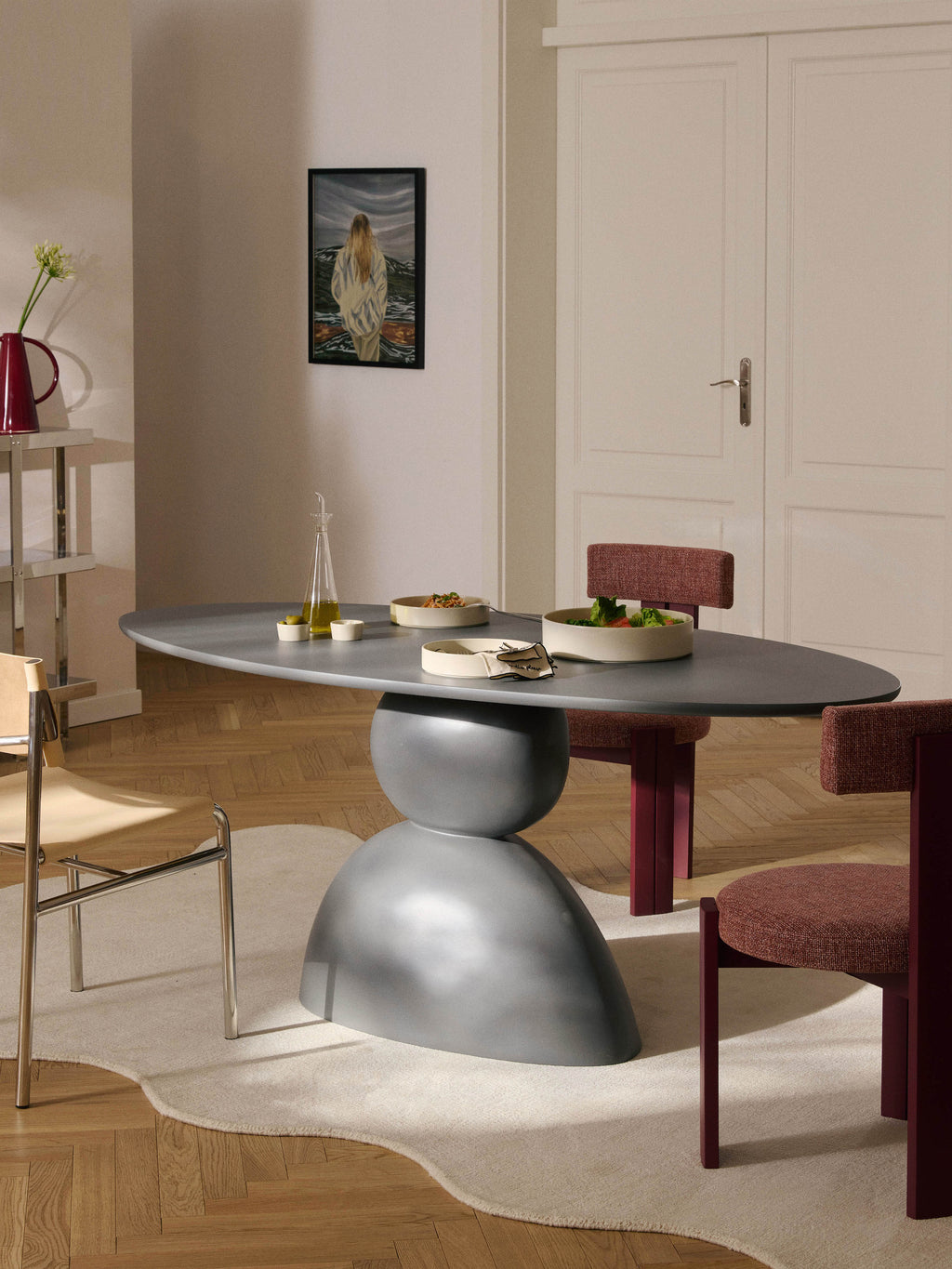 Sahra Oval Dining Table with Organic Design, 180 x 90 cm