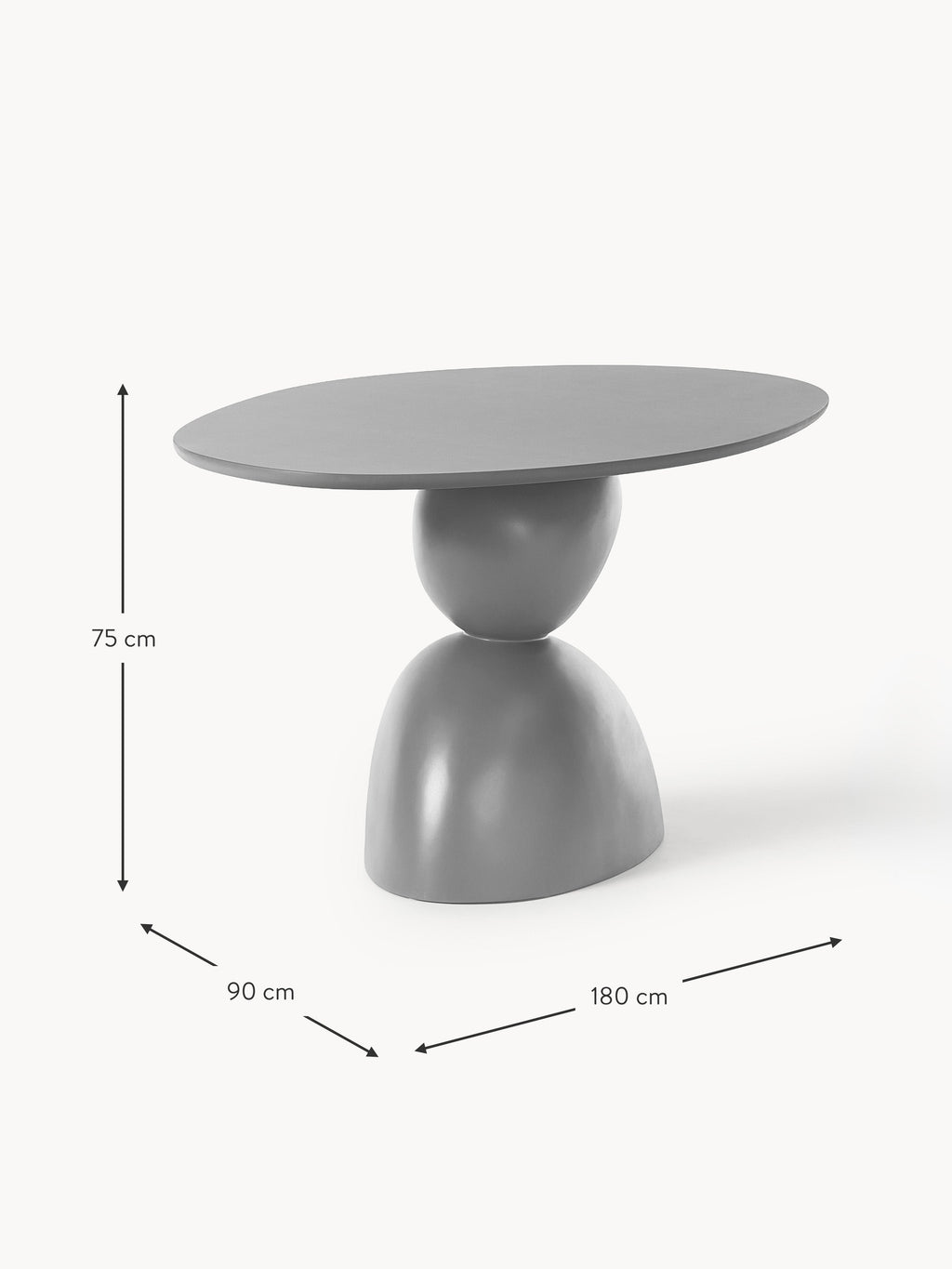 Sahra Oval Dining Table with Organic Design, 180 x 90 cm